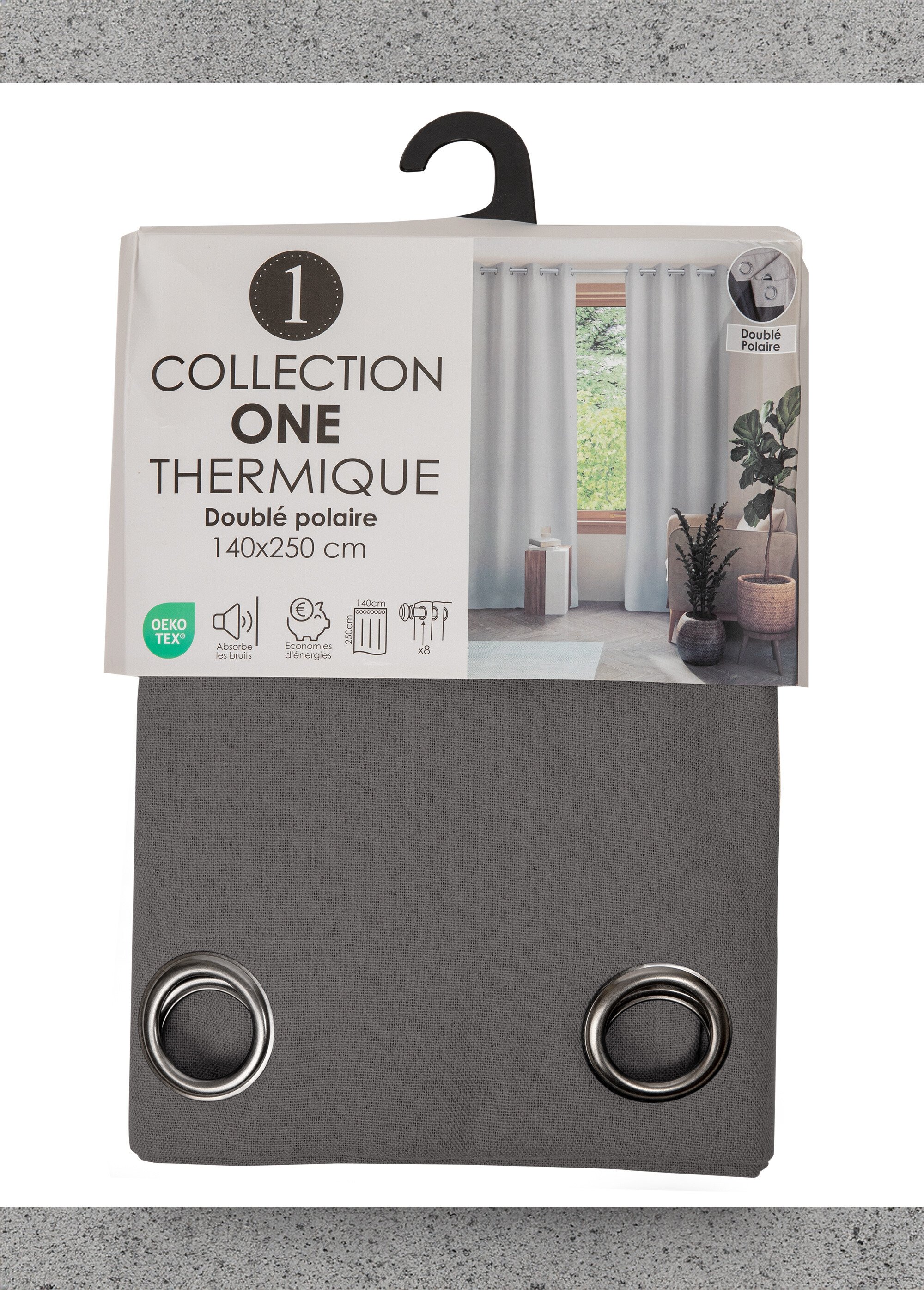 Rideau thermique polaire effet natté finition oeillets Gris RONI DE1