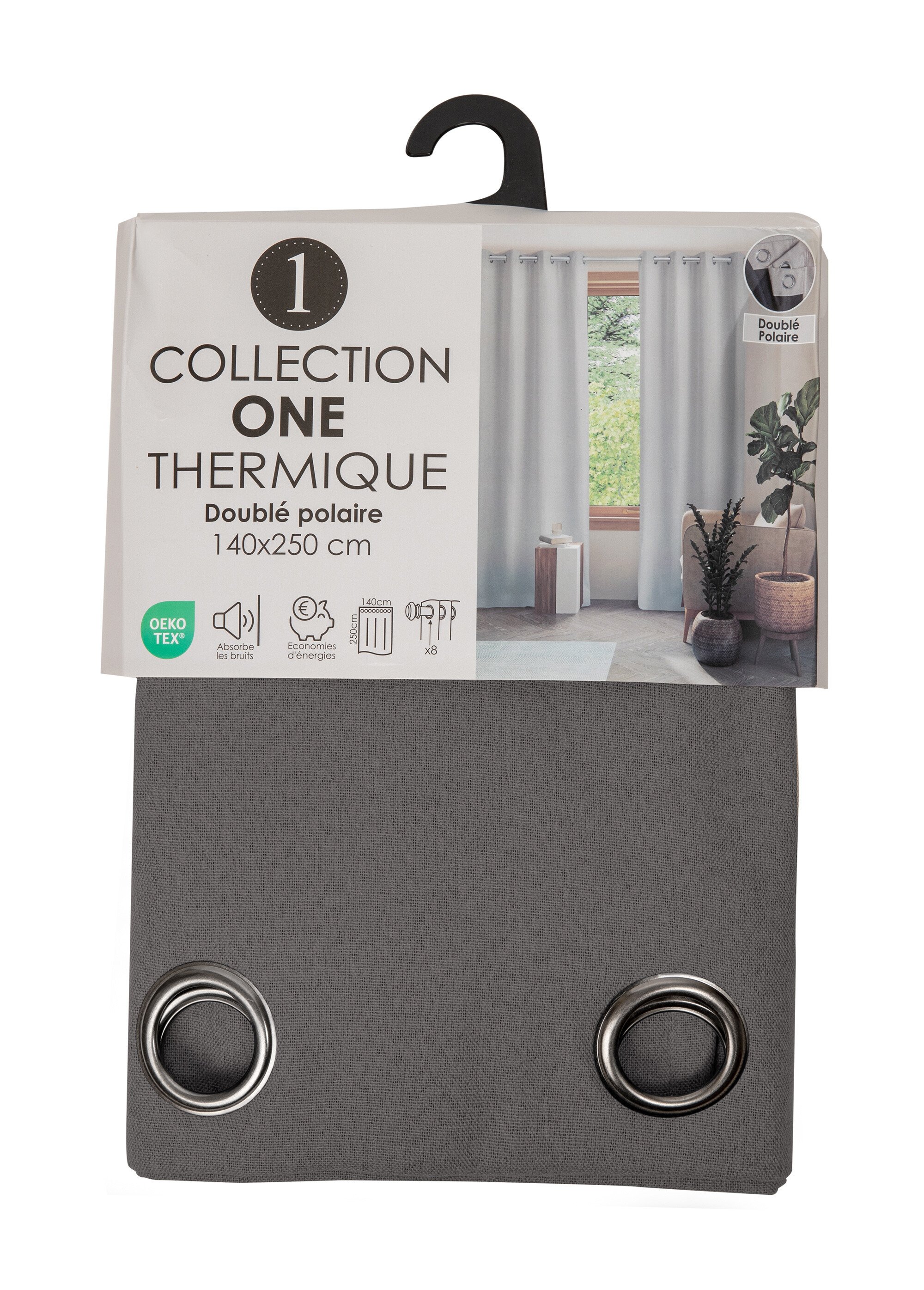 Rideau thermique polaire effet natté finition oeillets Gris RONI DE2