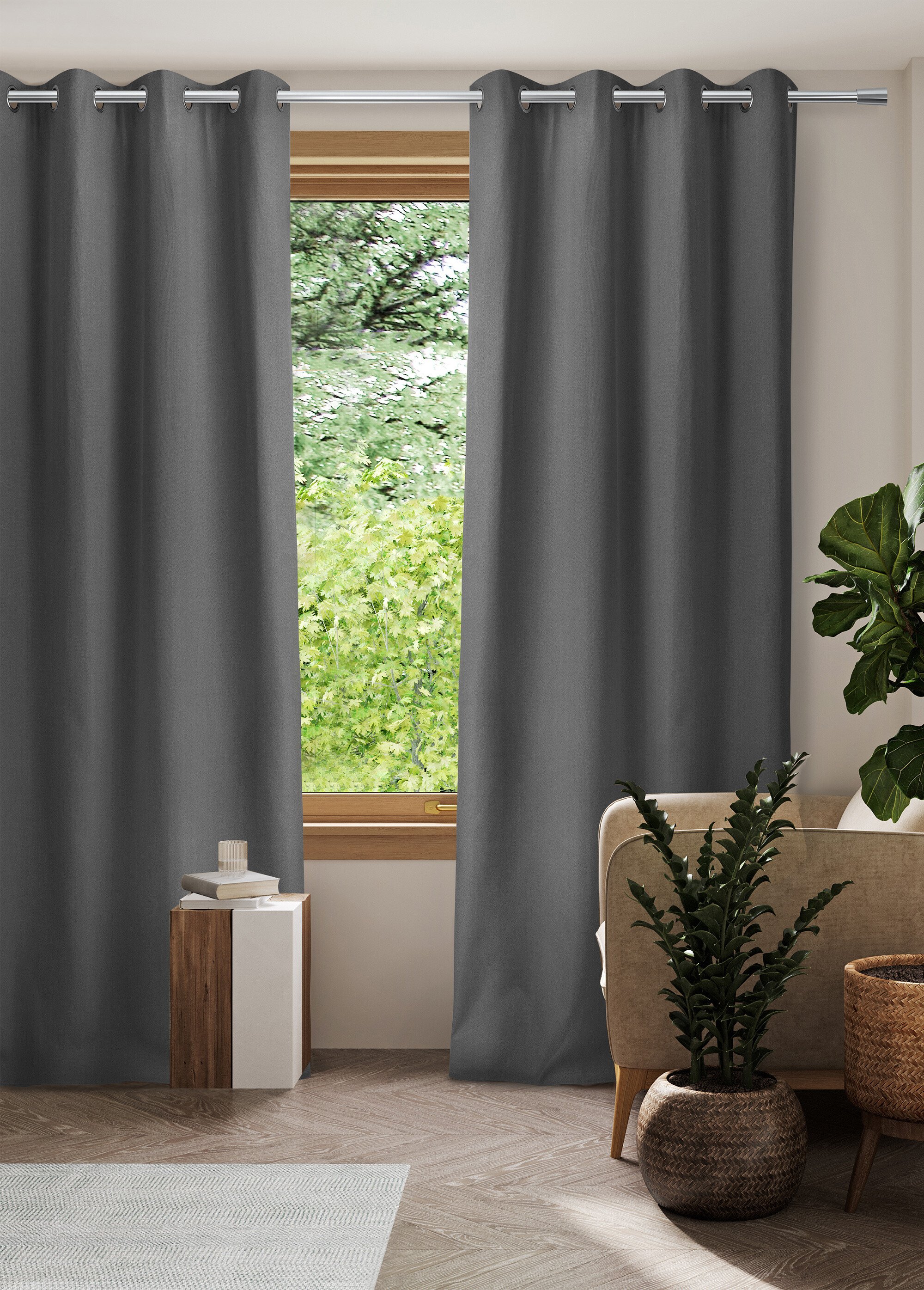Rideau thermique polaire effet natté finition oeillets Gris RONI SF1