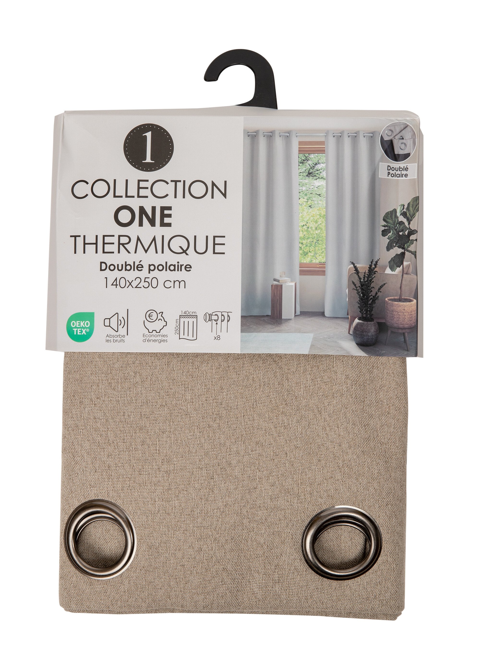 Rideau thermique polaire effet natté finition oeillets Beige RONI DE1