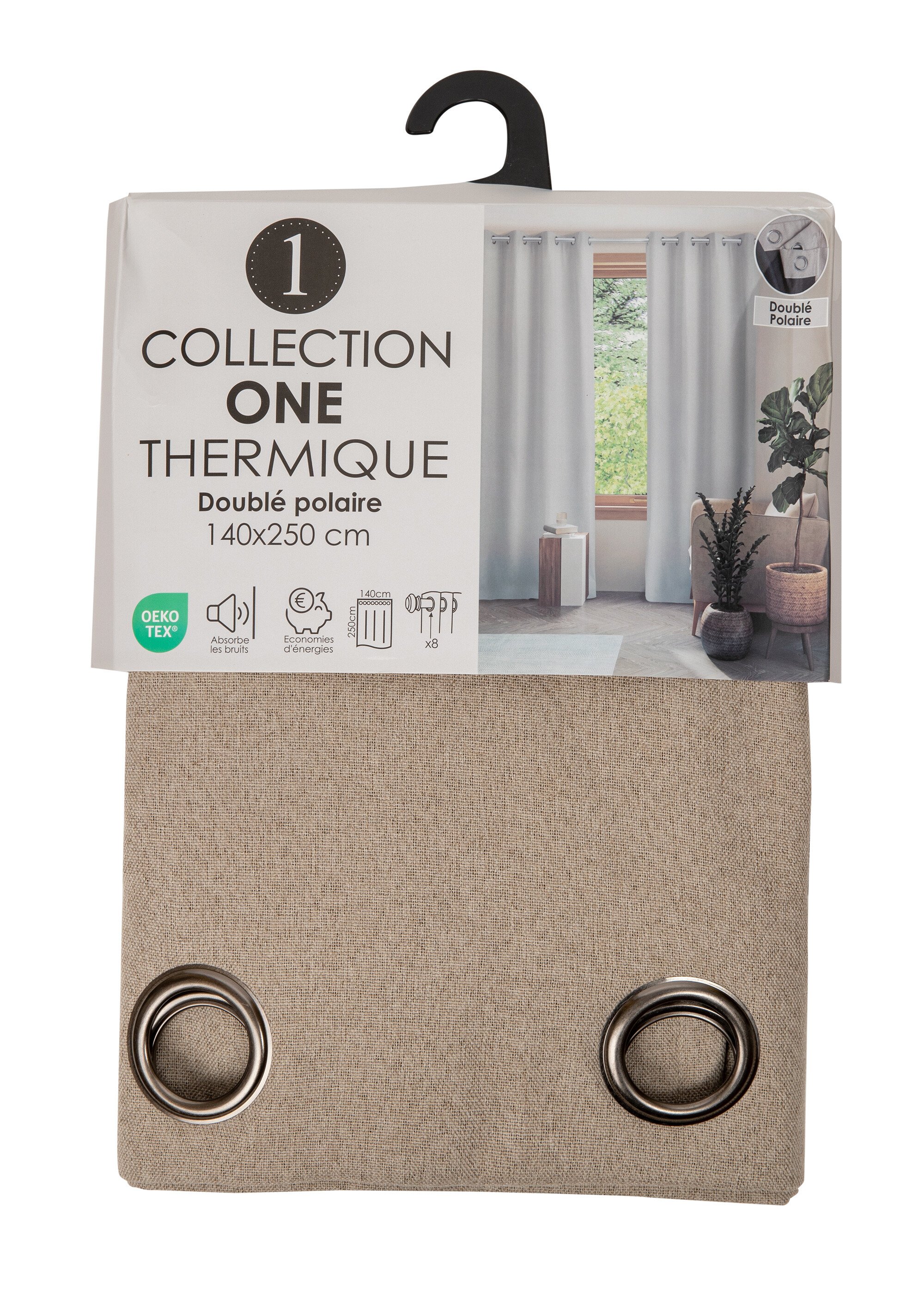Rideau thermique polaire effet natté finition oeillets Beige RONI DE2