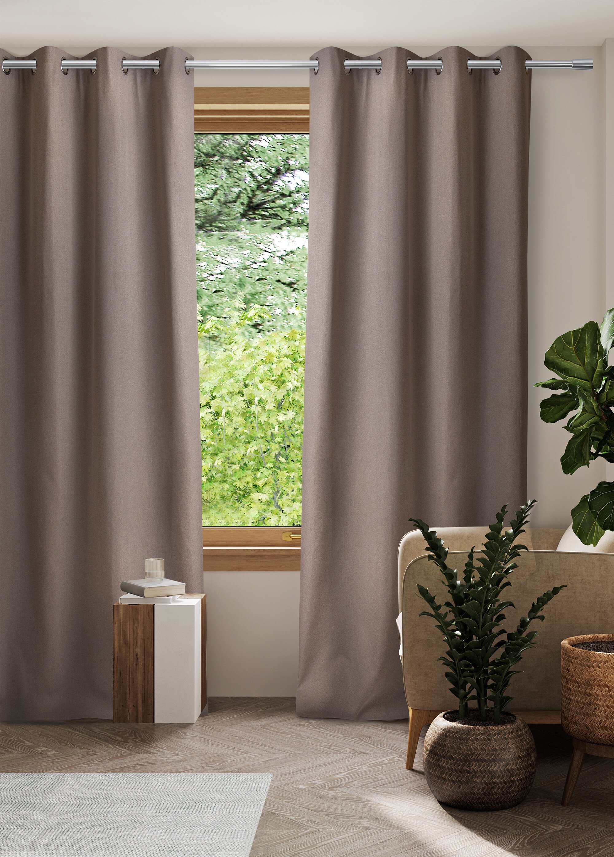Rideau thermique polaire effet natté finition oeillets Beige RONI SF1