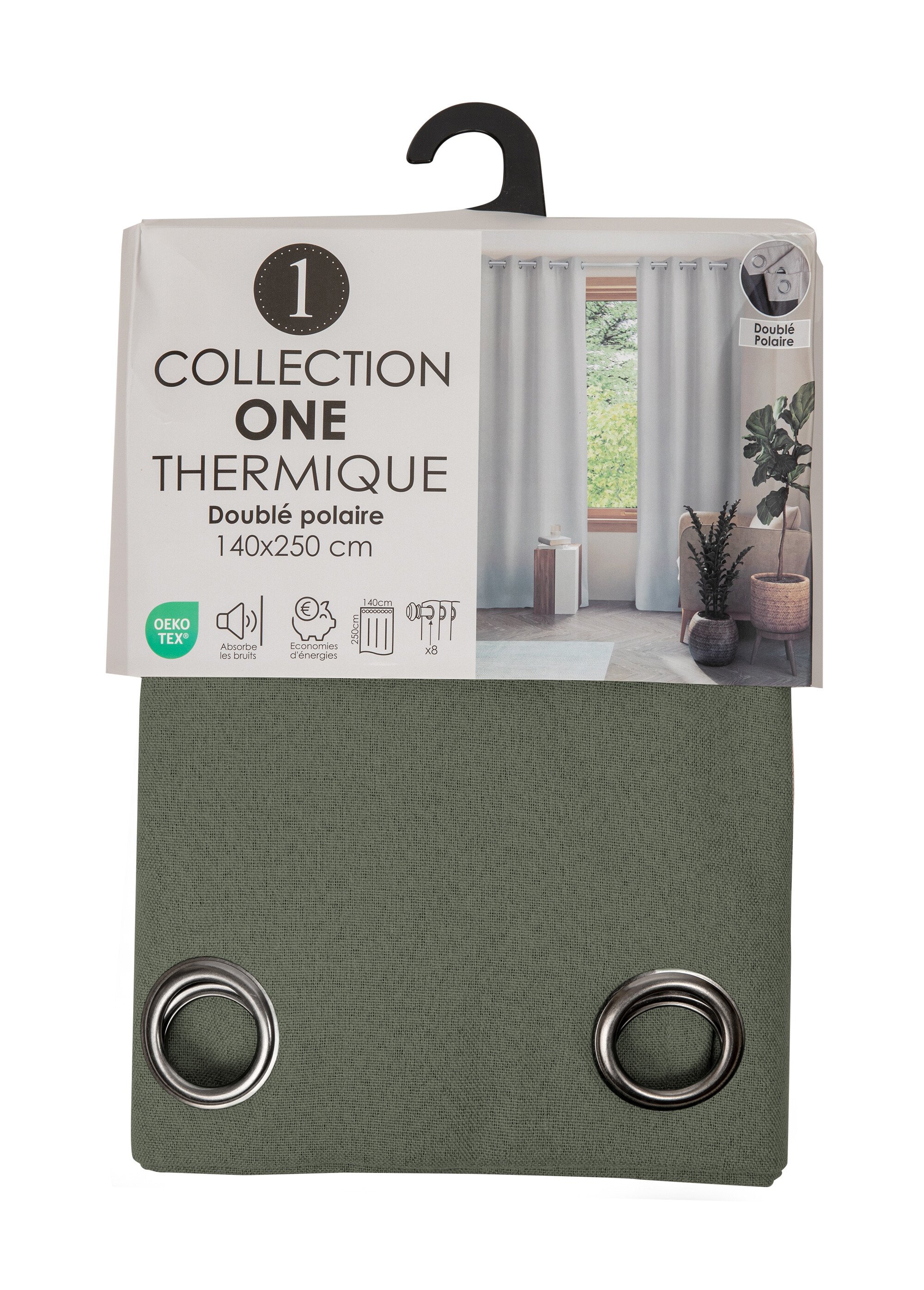 Rideau thermique polaire effet natté finition oeillets Vert RONI DE2