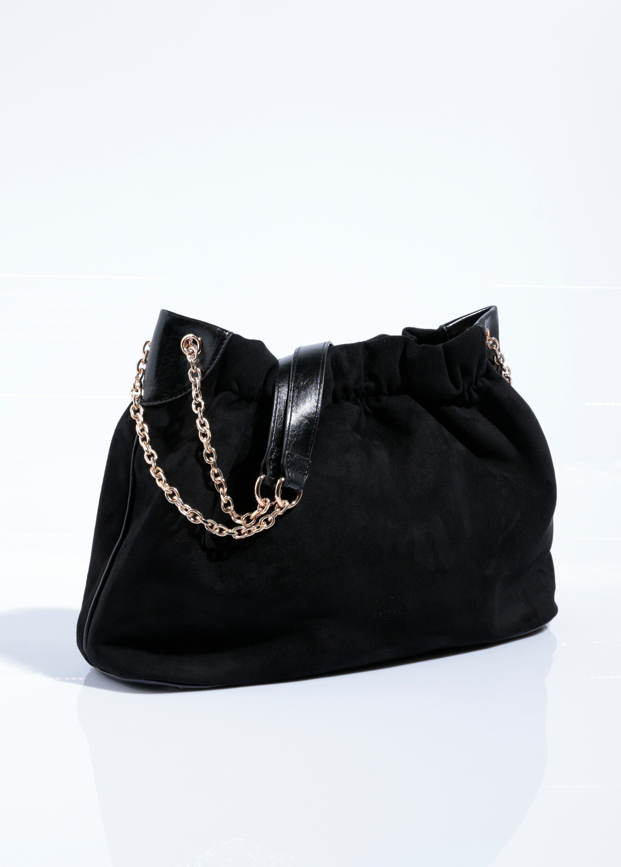 Sac plissé chic suédine et bride métal