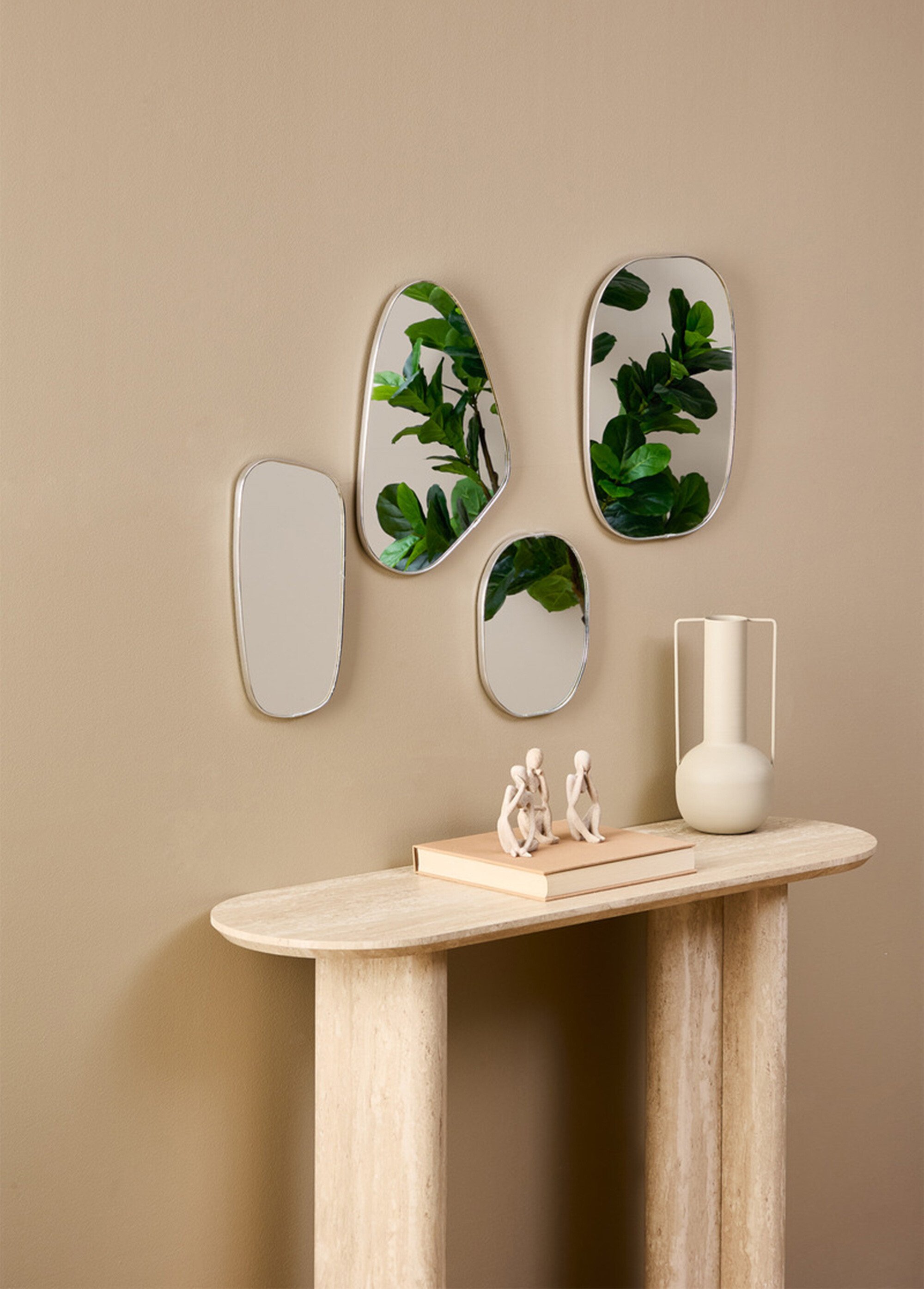 Set de 4 miroirs assortis, forme galet Blanc JJA-210411 SI1