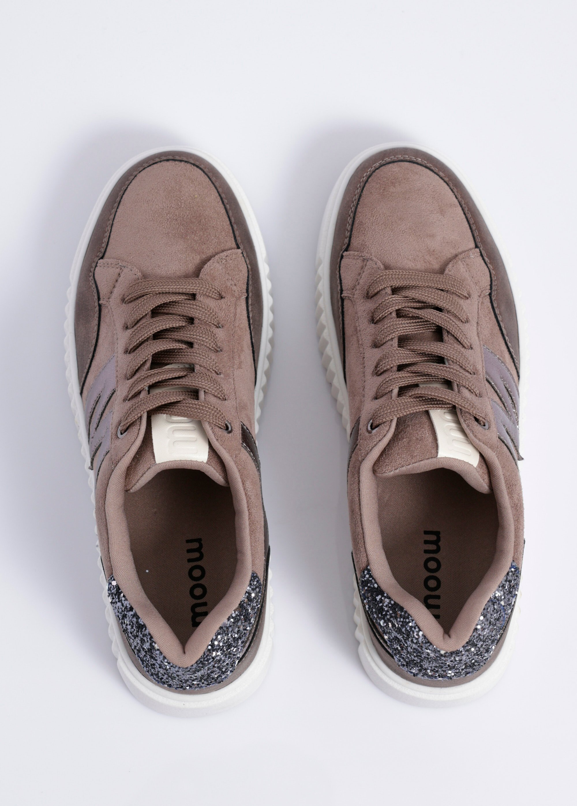 Sneakers multimatières compensées à lacets Femme Marron MYSKP5527 OV1