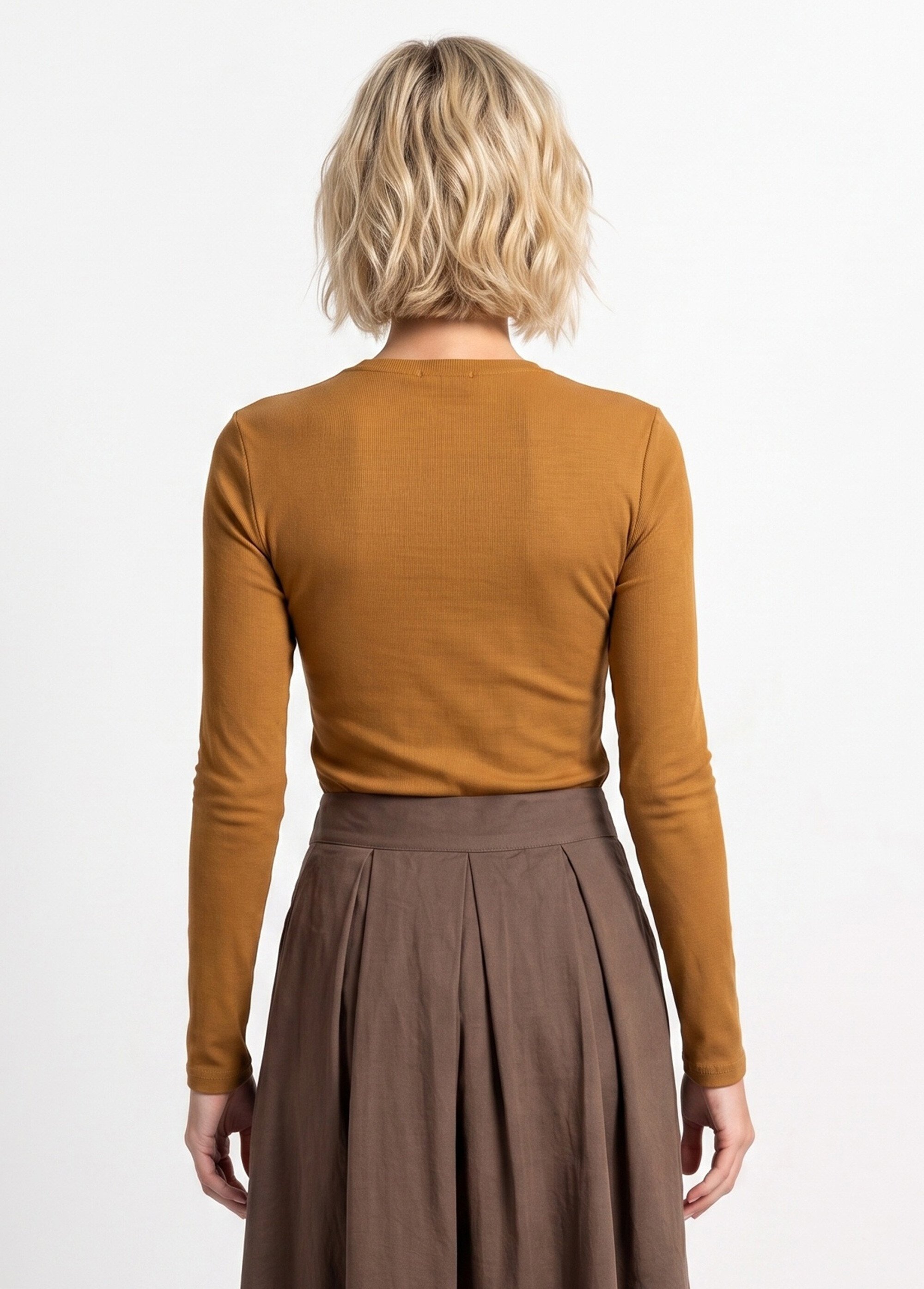 T-shirt manches longues col danseuse Femme Marron IA-R7097 DO1