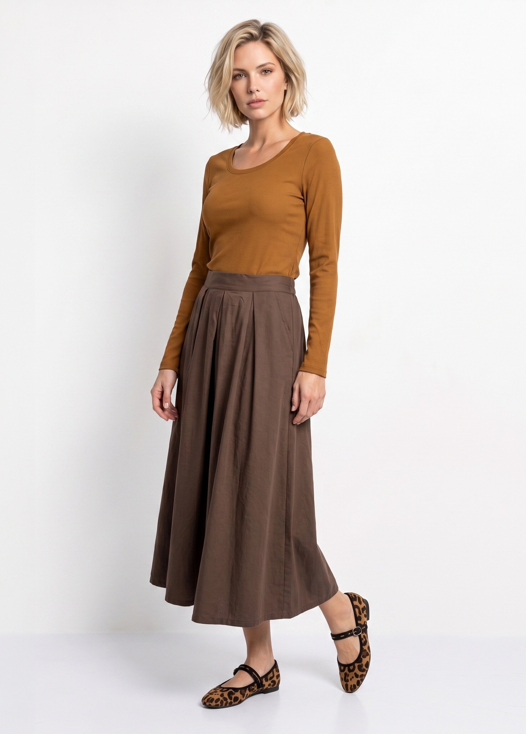 T-shirt manches longues col danseuse Femme Marron IA-R7097 SI1