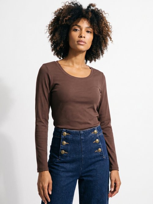 T-shirt manches longues col danseuse Femme Marron IA-R7097 FA1
