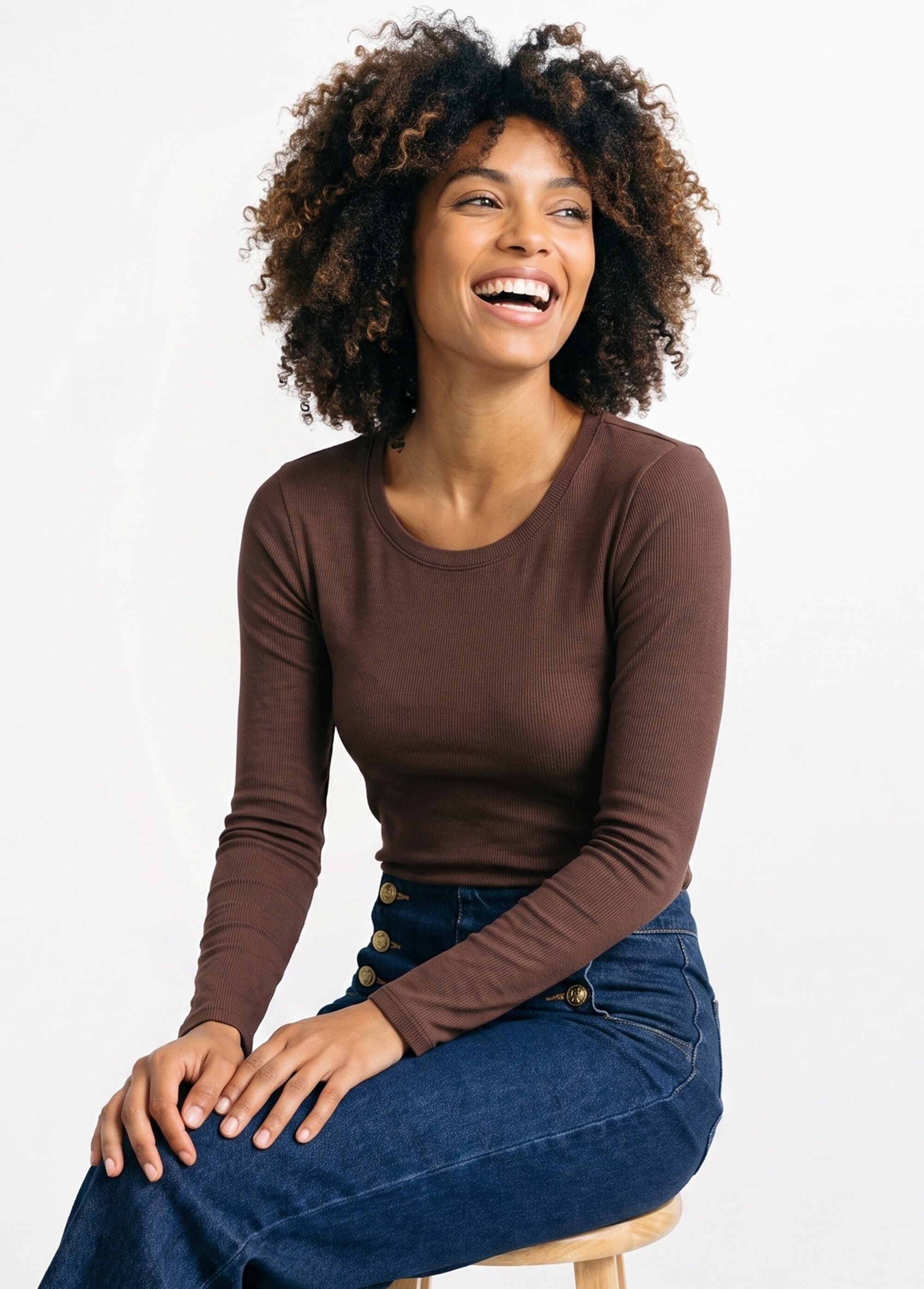 T-shirt manches longues col danseuse Femme Marron IA-R7097 MV1