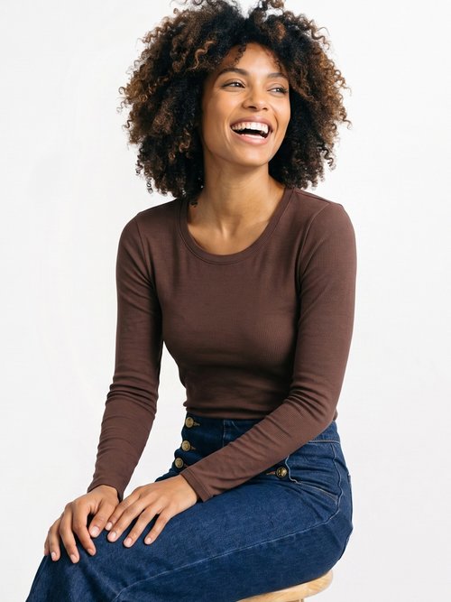 T-shirt manches longues col danseuse Femme Marron IA-R7097 MV1