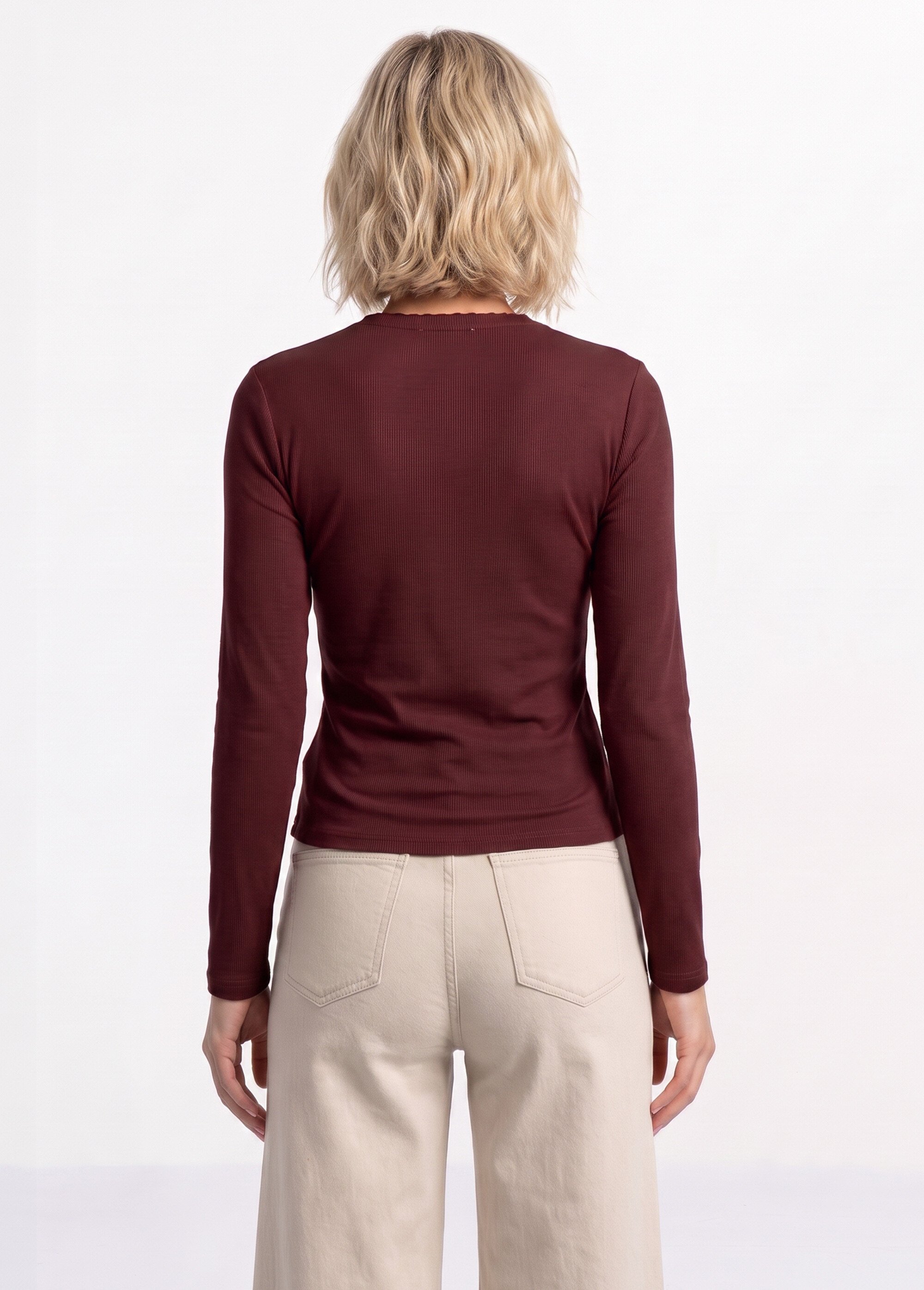 T-shirt manches longues col danseuse Femme Rouge IA-R7097 DO1