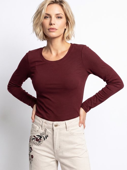T-shirt manches longues col danseuse Femme Rouge IA-R7097 MV1
