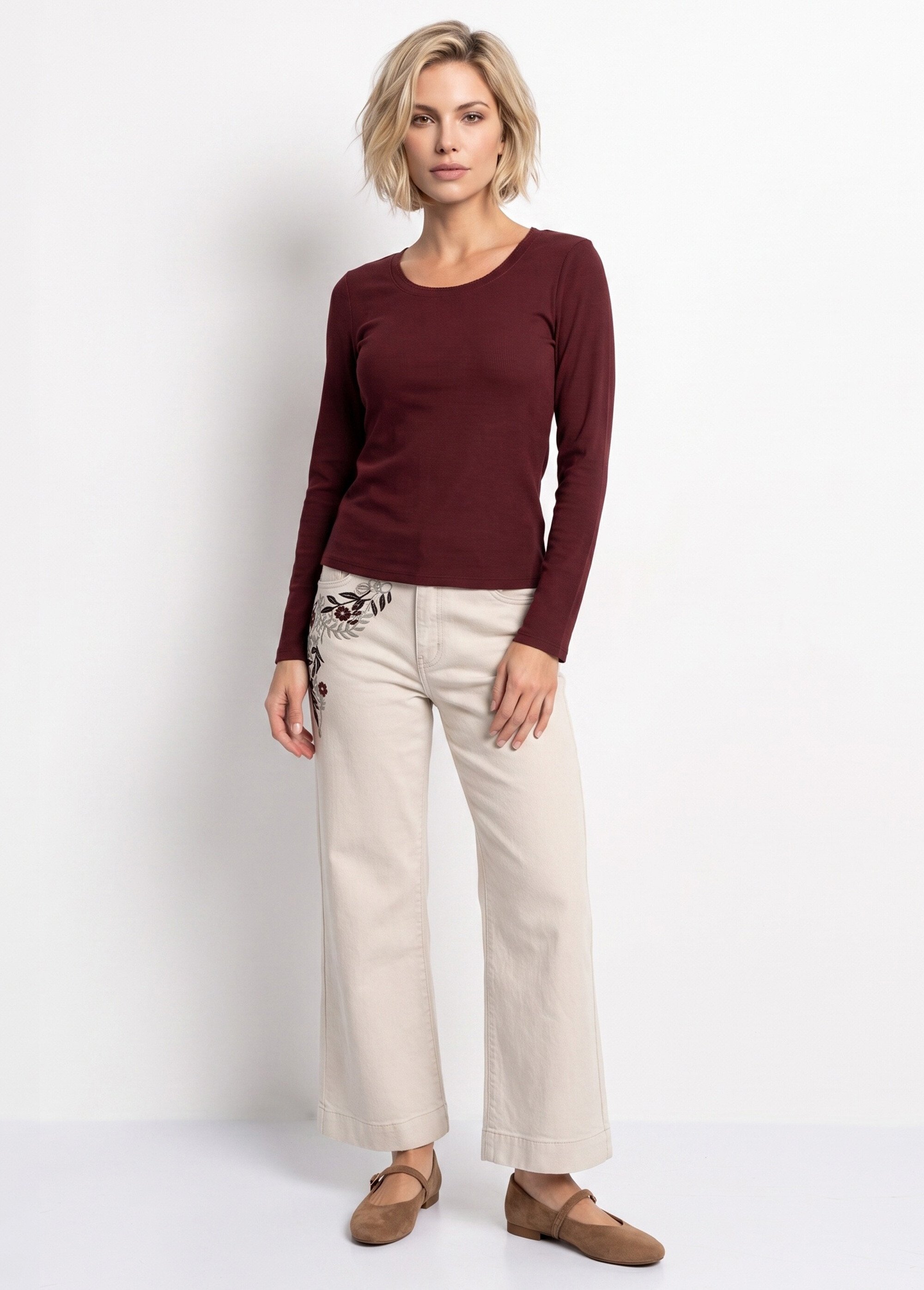 T-shirt manches longues col danseuse Femme Rouge IA-R7097 SI1