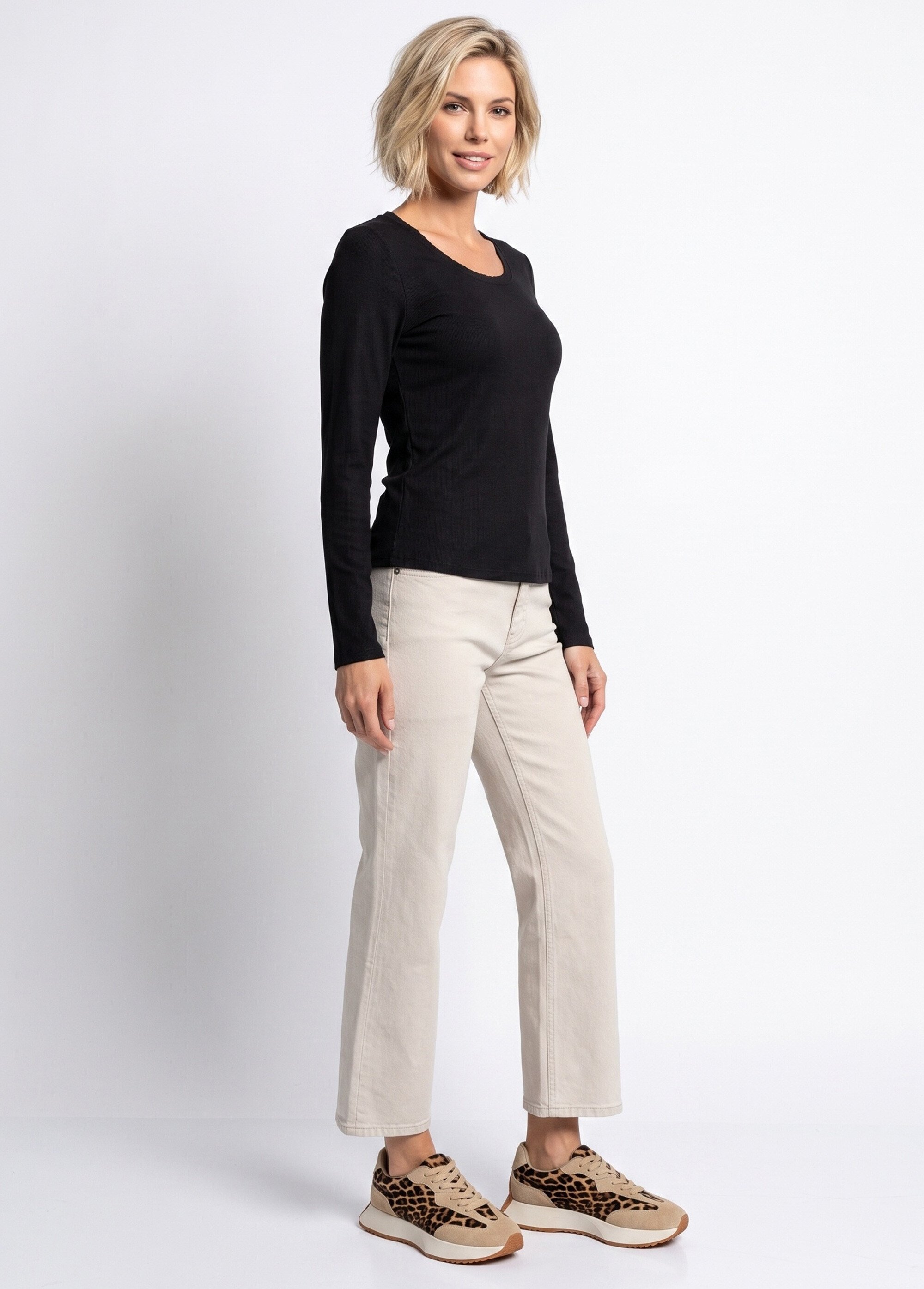 T-shirt manches longues col danseuse Femme Noir IA-R7097 SI1