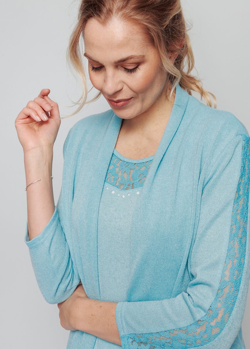 T-shirt 2-en-1 manches 3/4 avec dentelle