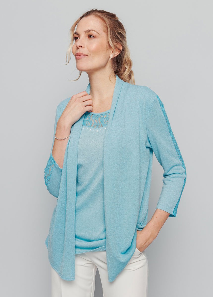 T-shirt 2-en-1 manches 3/4 avec dentelle