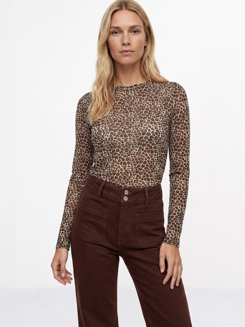 Top résille manches longues motif léopard Femme Marron IA-C2031-1 FA1