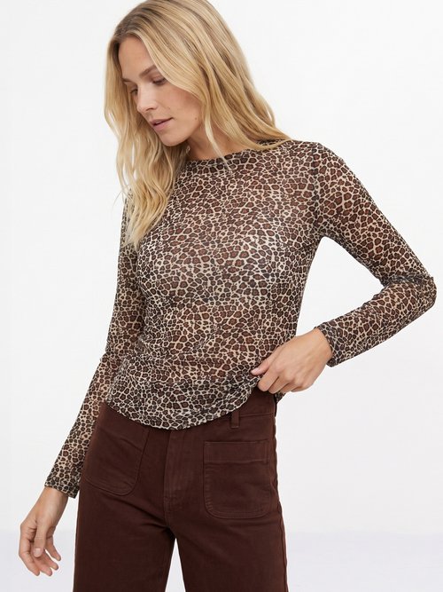 Top résille manches longues motif léopard Femme Marron IA-C2031-1 MV1