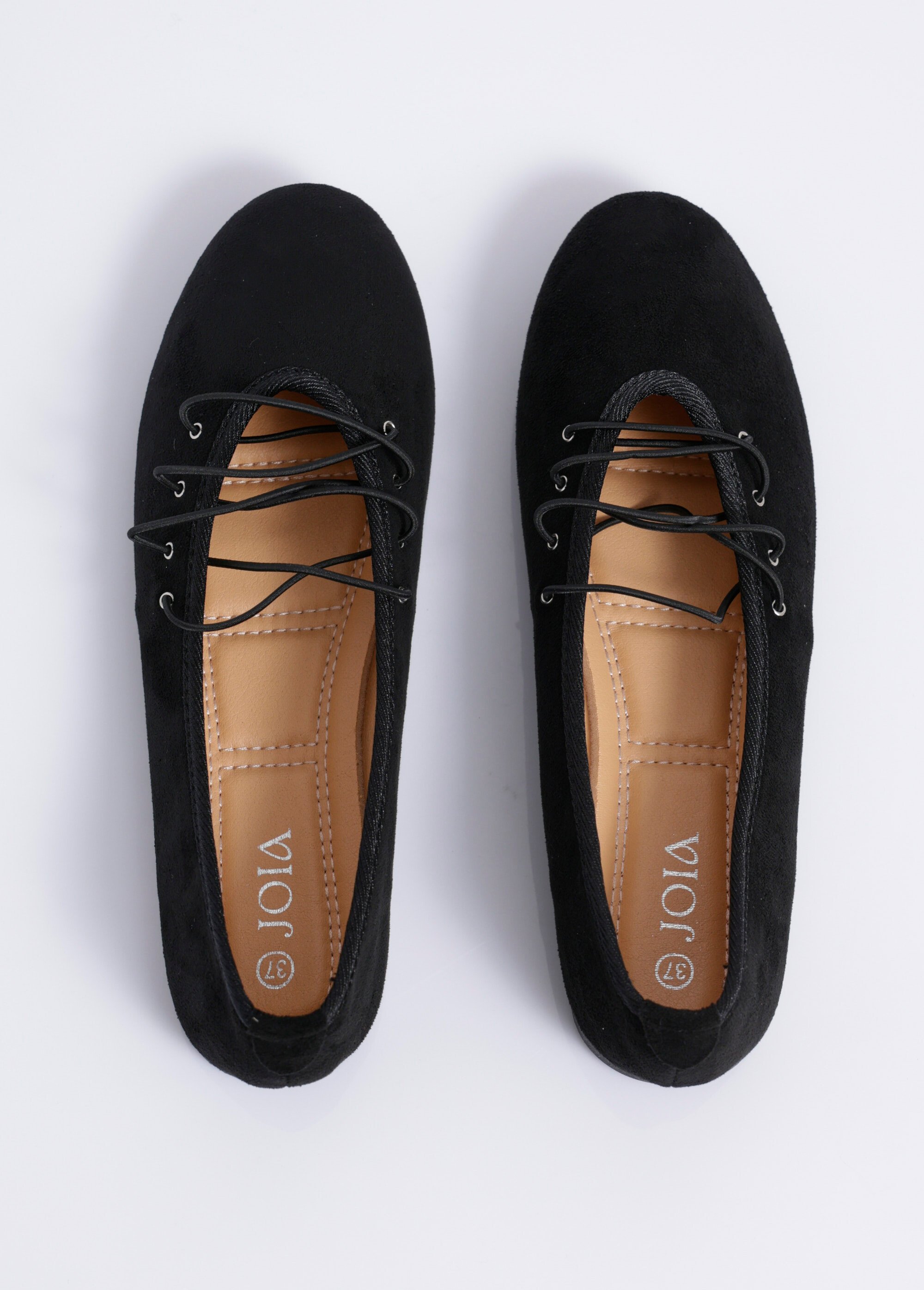 Ballerines plates en suédine avec liens Femme Noir JOIH8-968M OV1