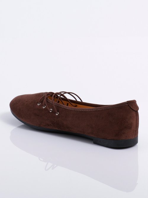 Ballerines plates en suédine avec liens Femme Marron JOIH8-968M DO1