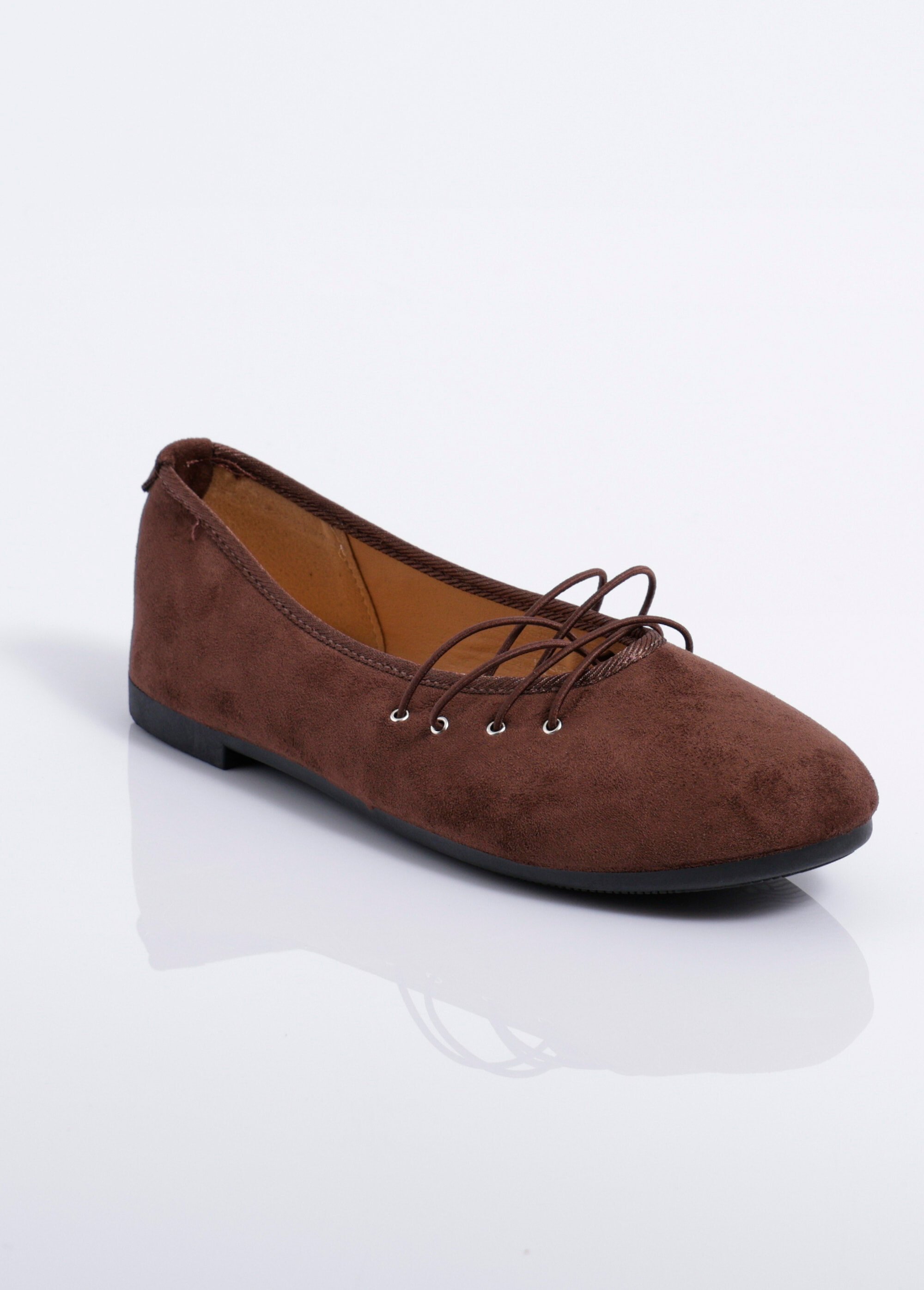 Ballerines plates en suédine avec liens Femme Marron JOIH8-968M FA1