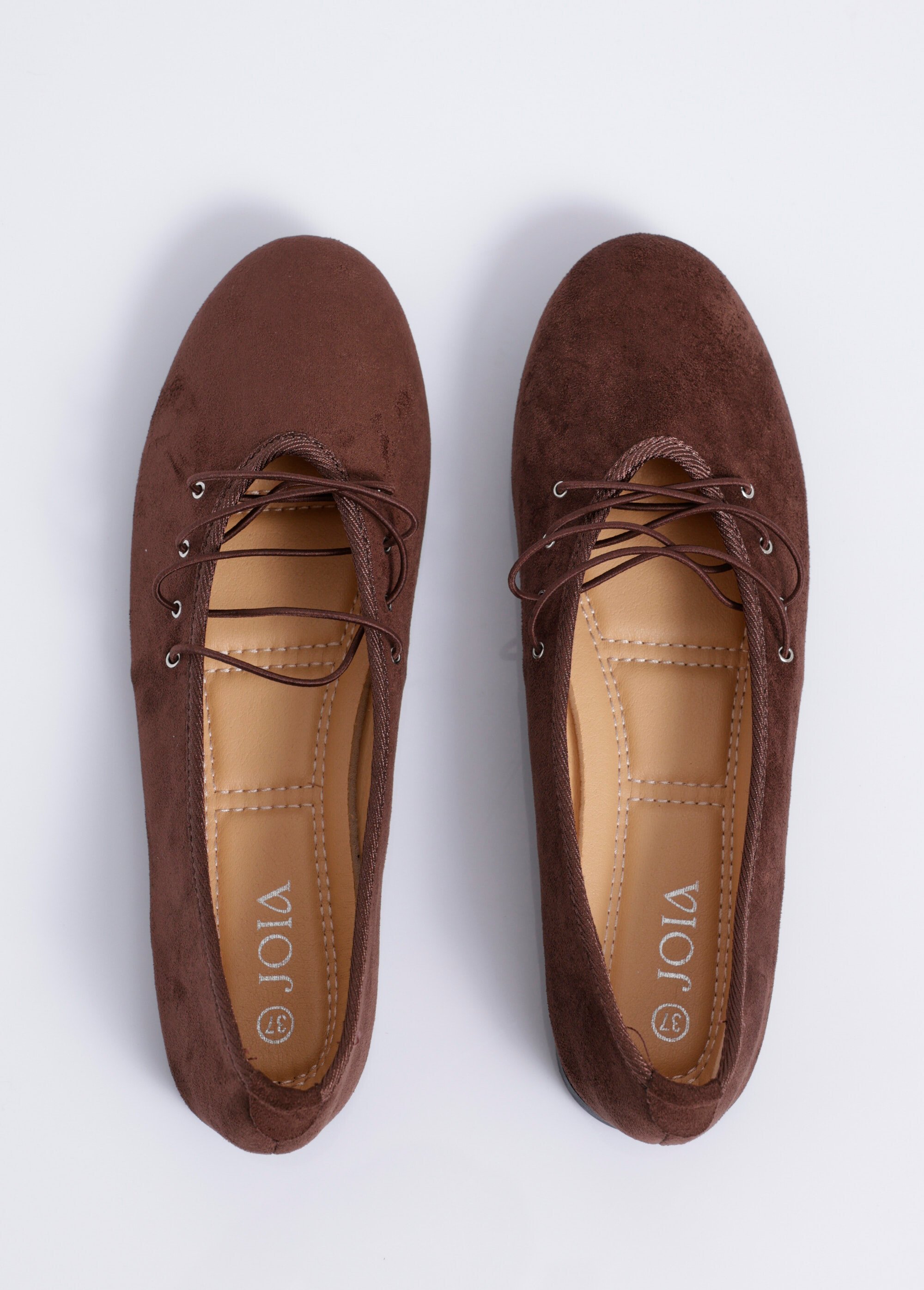 Ballerines plates en suédine avec liens Femme Marron JOIH8-968M OV1