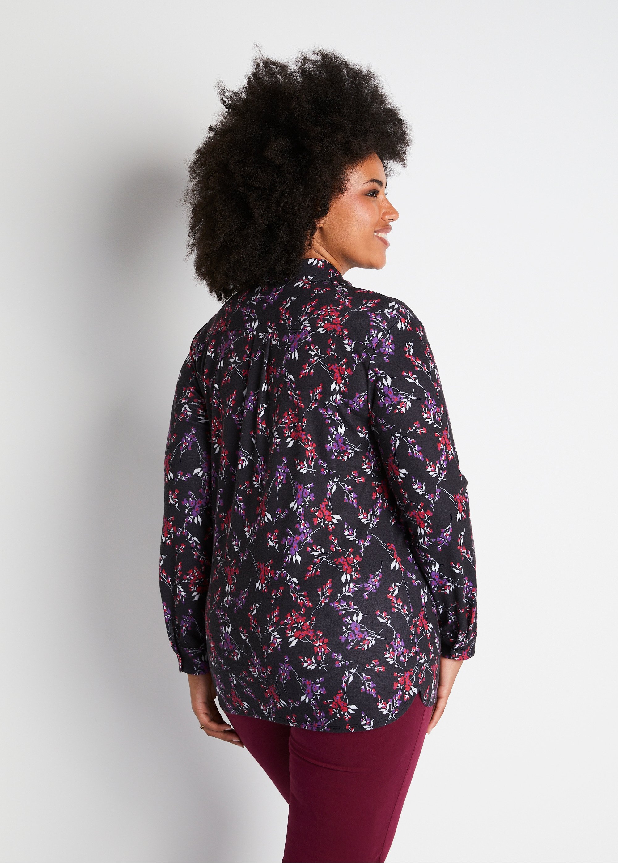 Chemisier fleuri maille chaude