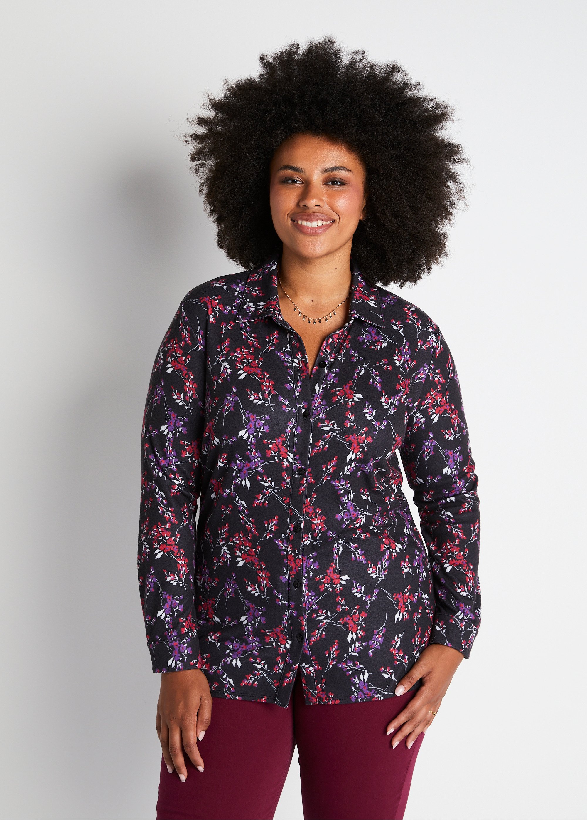 Chemisier fleuri maille chaude