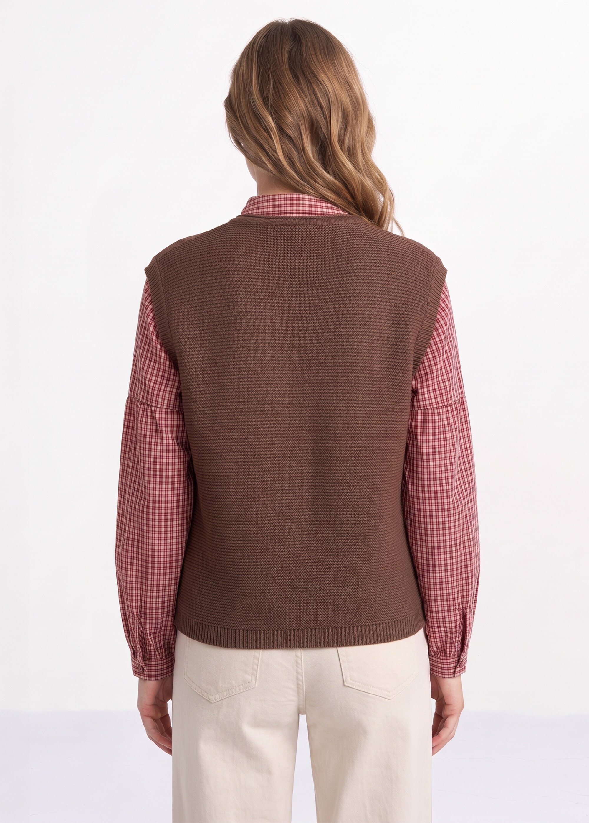 Gilet sans manches maille fantaisie Femme Marron PARFUM DO1