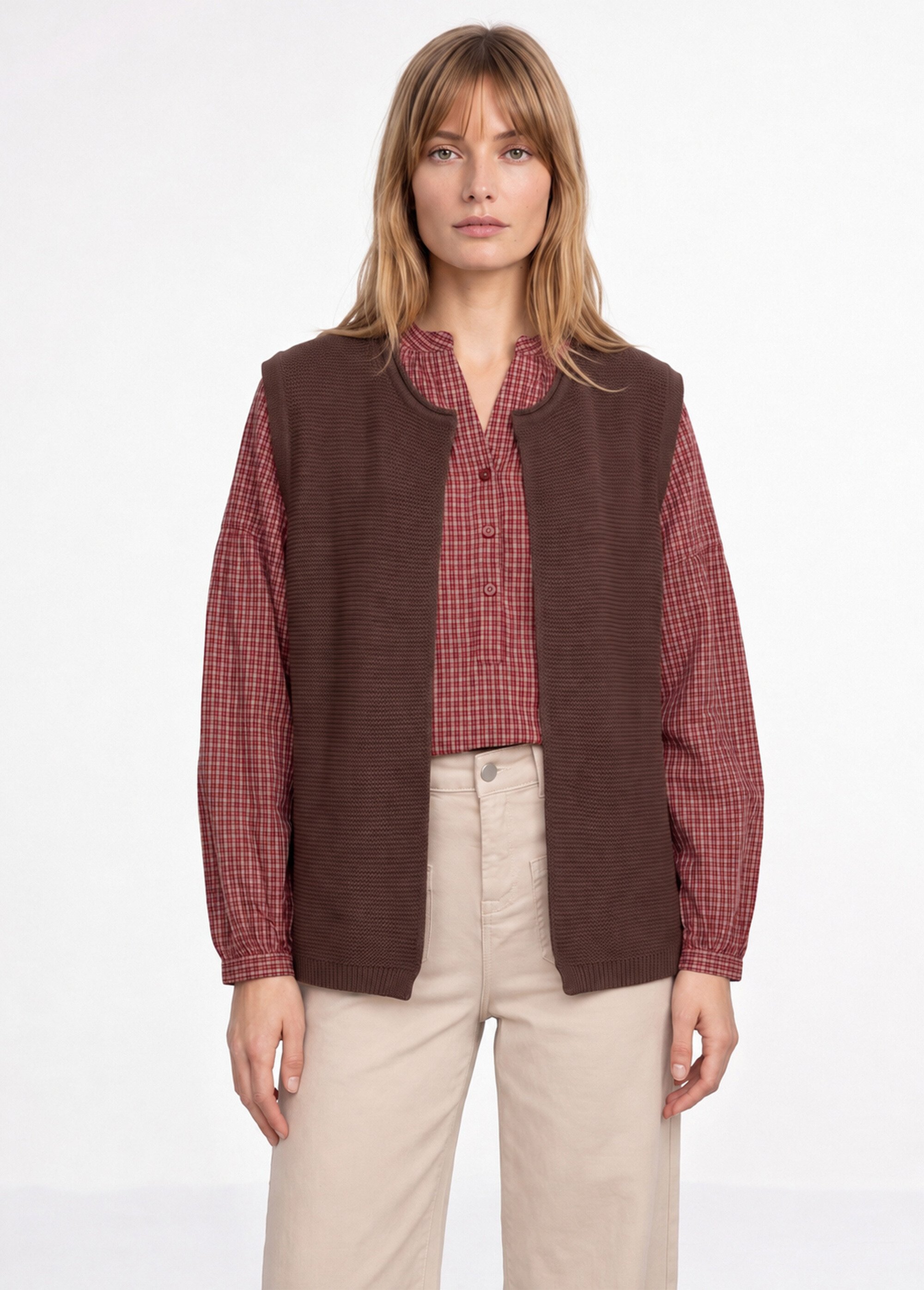 Gilet sans manches maille fantaisie Femme Marron PARFUM FA1
