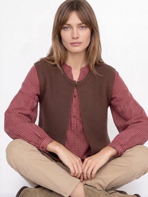 Gilet sans manches maille fantaisie Femme Marron PARFUM MV1