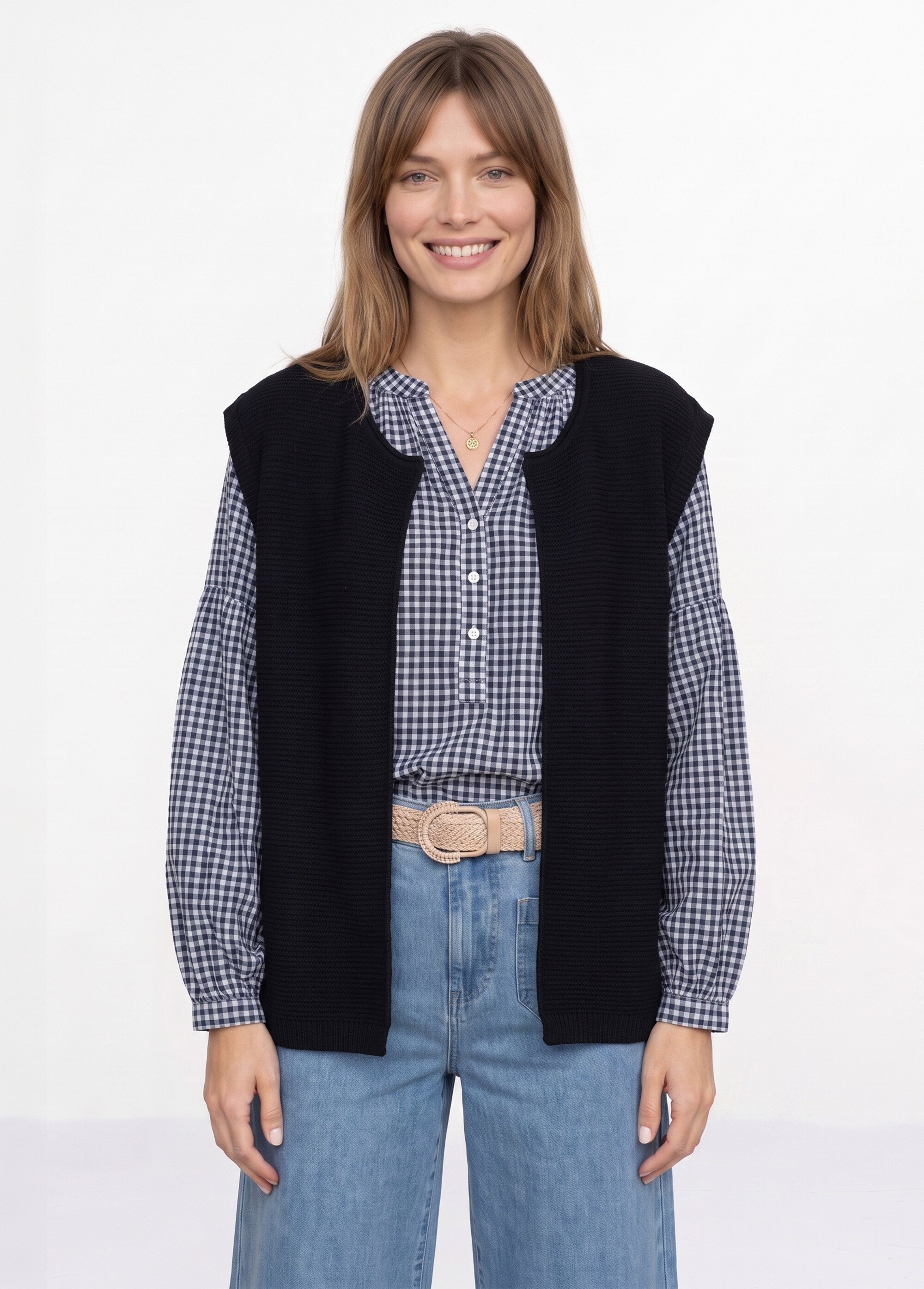Gilet sans manches maille fantaisie Femme Noir PARFUM FA1