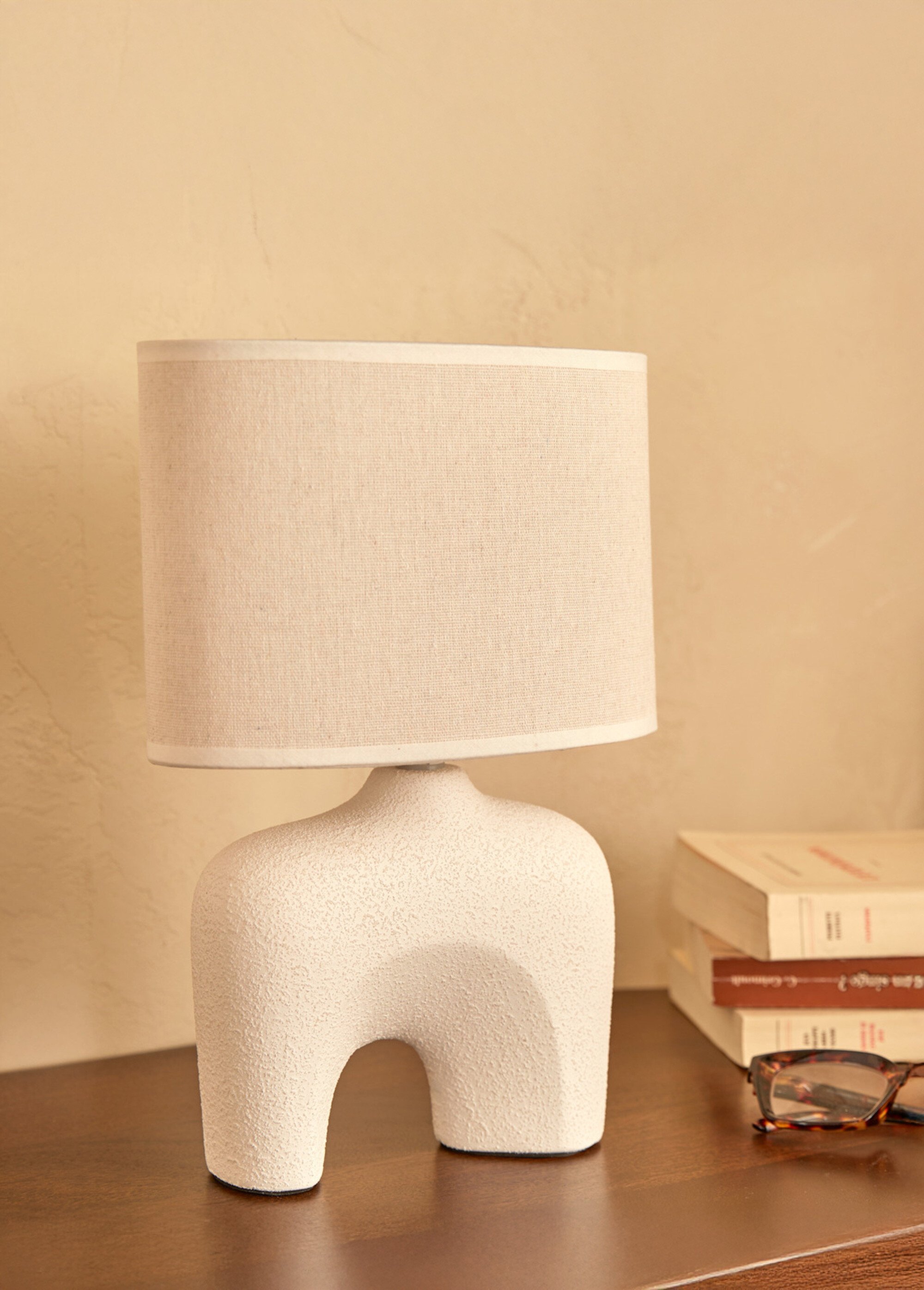 Lampe pied céramique et abat jour lin BLANC JJA-210347 SI1