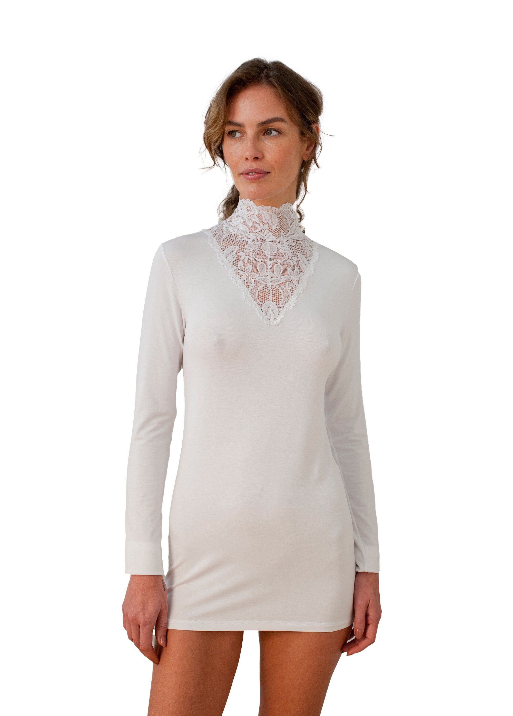 Maillot de corps col montant dentelle manches longues