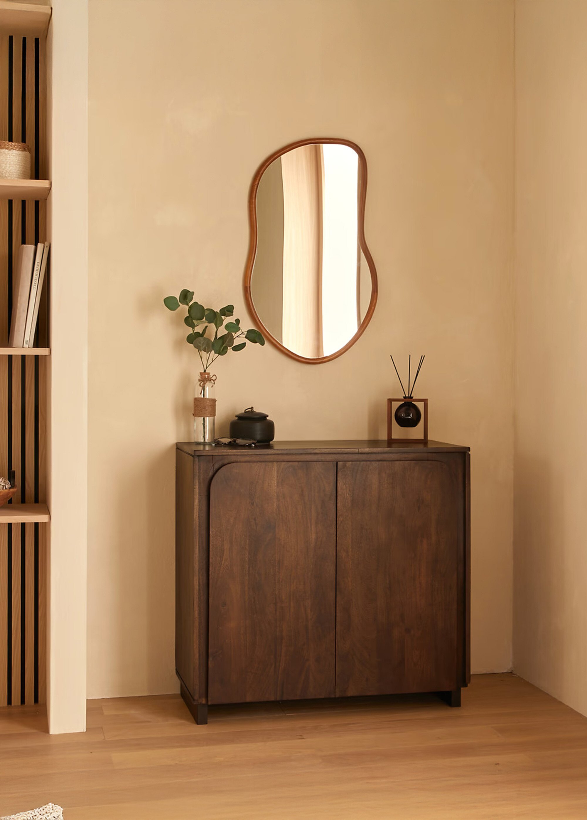Miroir contour en bois, forme organique Marron JJA-195229 SI1