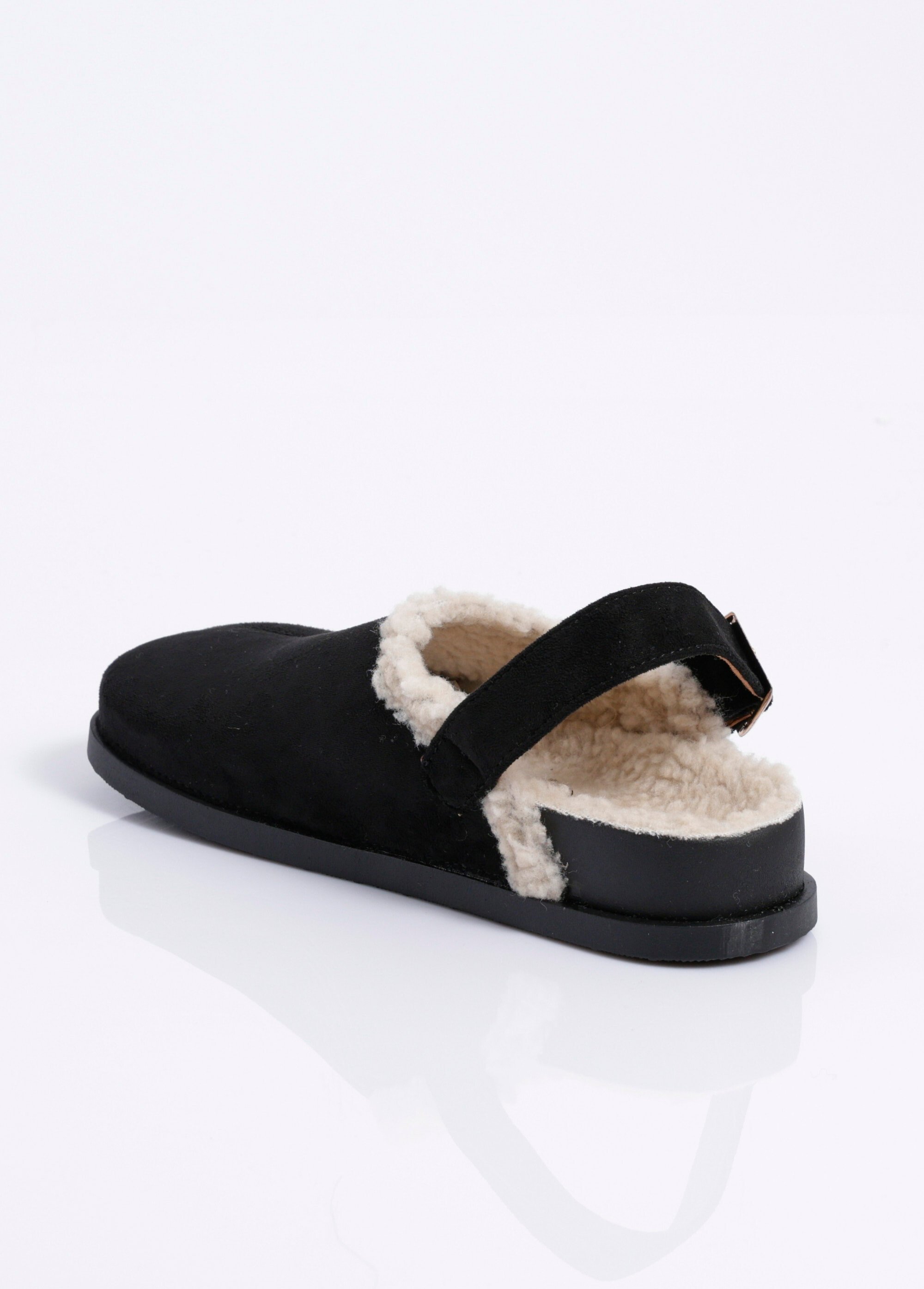 Mules fourrées en suédine, bride talon