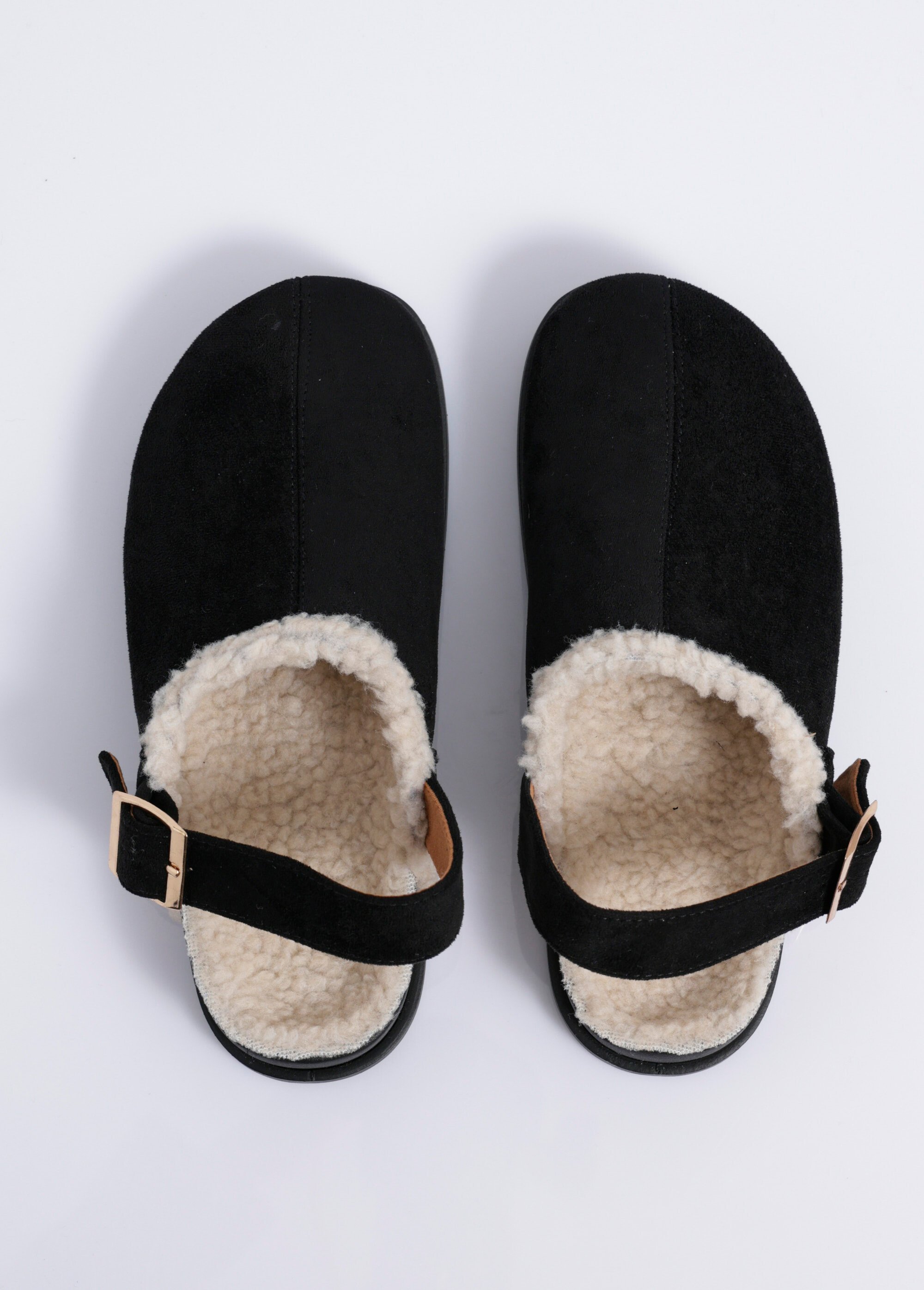 Mules fourrées en suédine, bride talon Femme Noir JOIH8-978C OV1