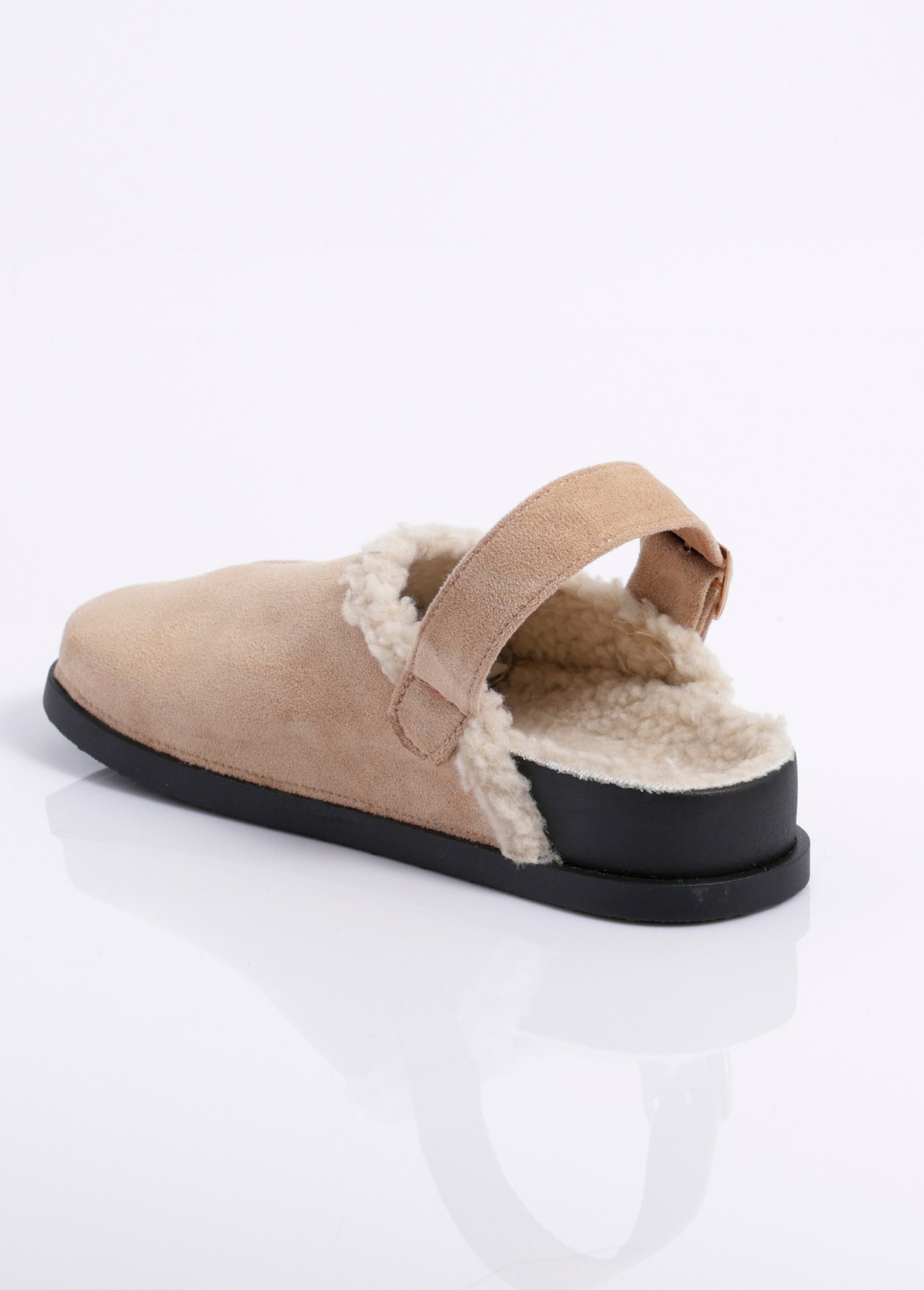 Mules fourrées en suédine, bride talon