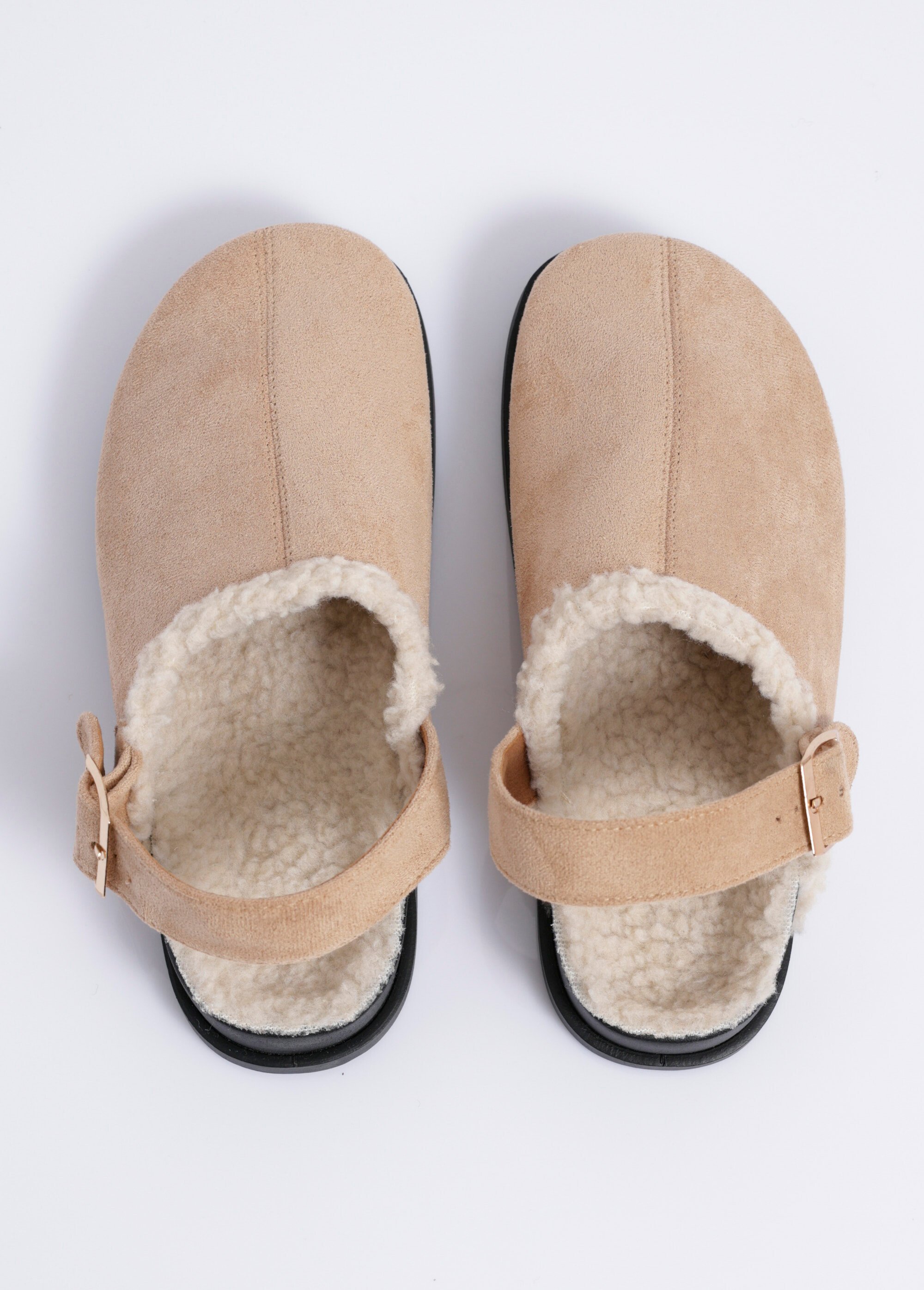 Mules fourrées en suédine, bride talon Femme Beige JOIH8-978C OV1