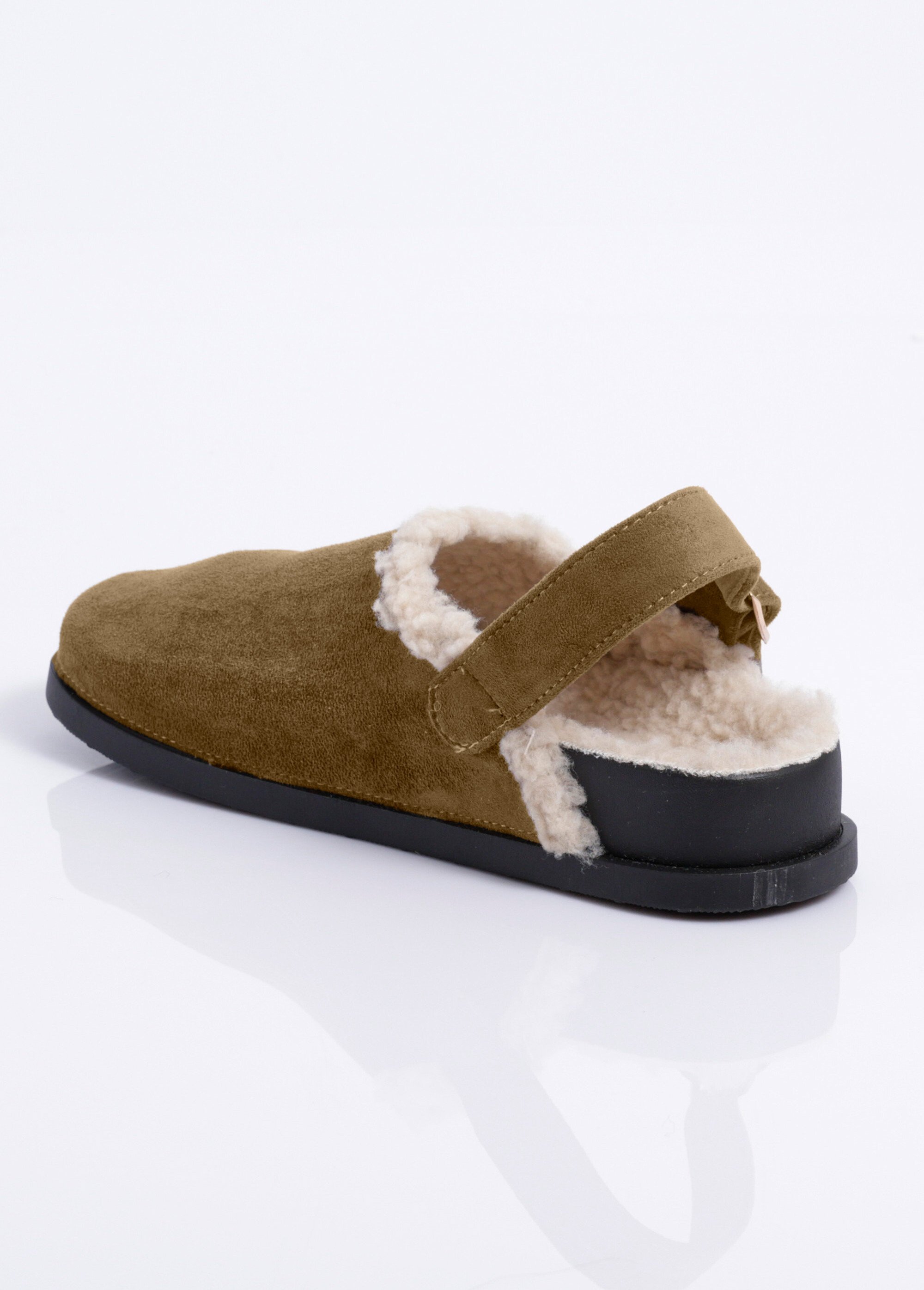 Mules fourrées en suédine, bride talon