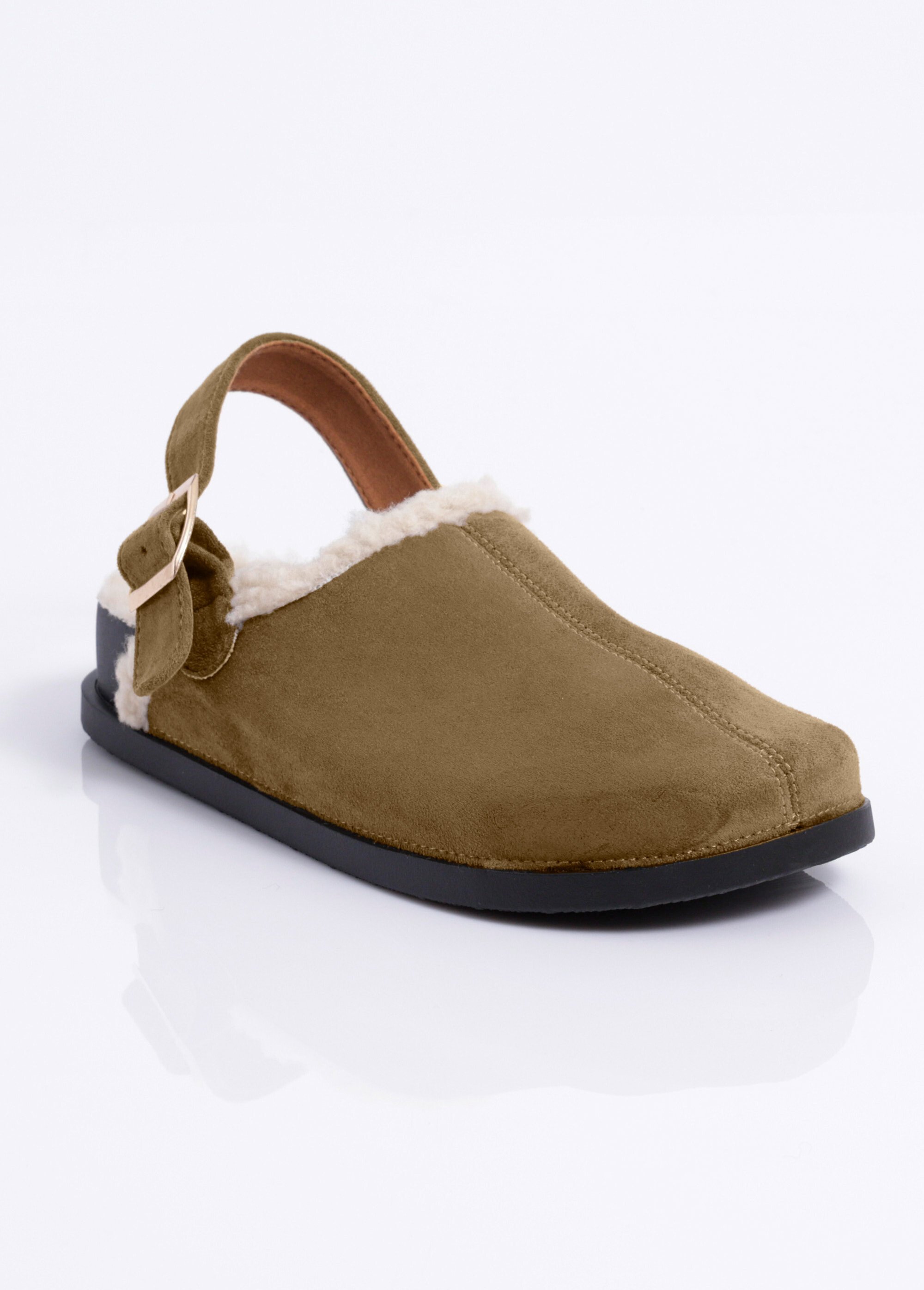 Mules fourrées en suédine, bride talon