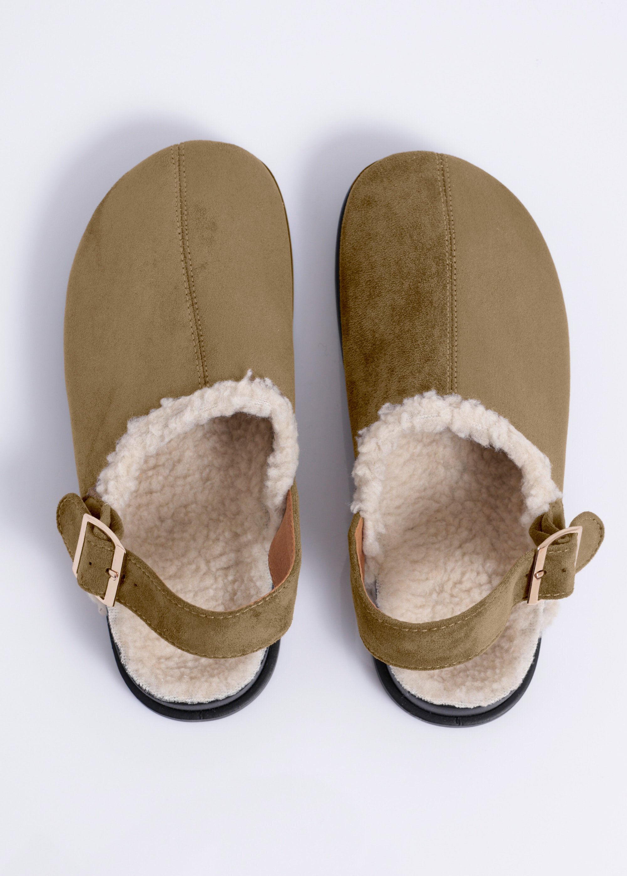 Mules fourrées en suédine, bride talon Femme Vert JOIH8-978C OV1