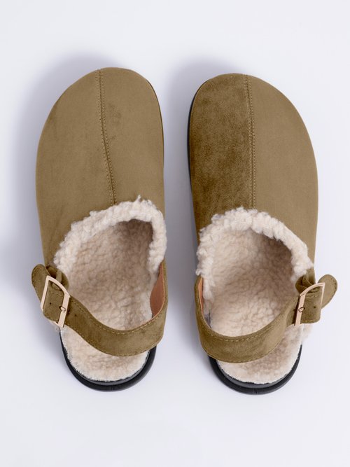 Mules fourrées en suédine, bride talon Femme Vert JOIH8-978C OV1