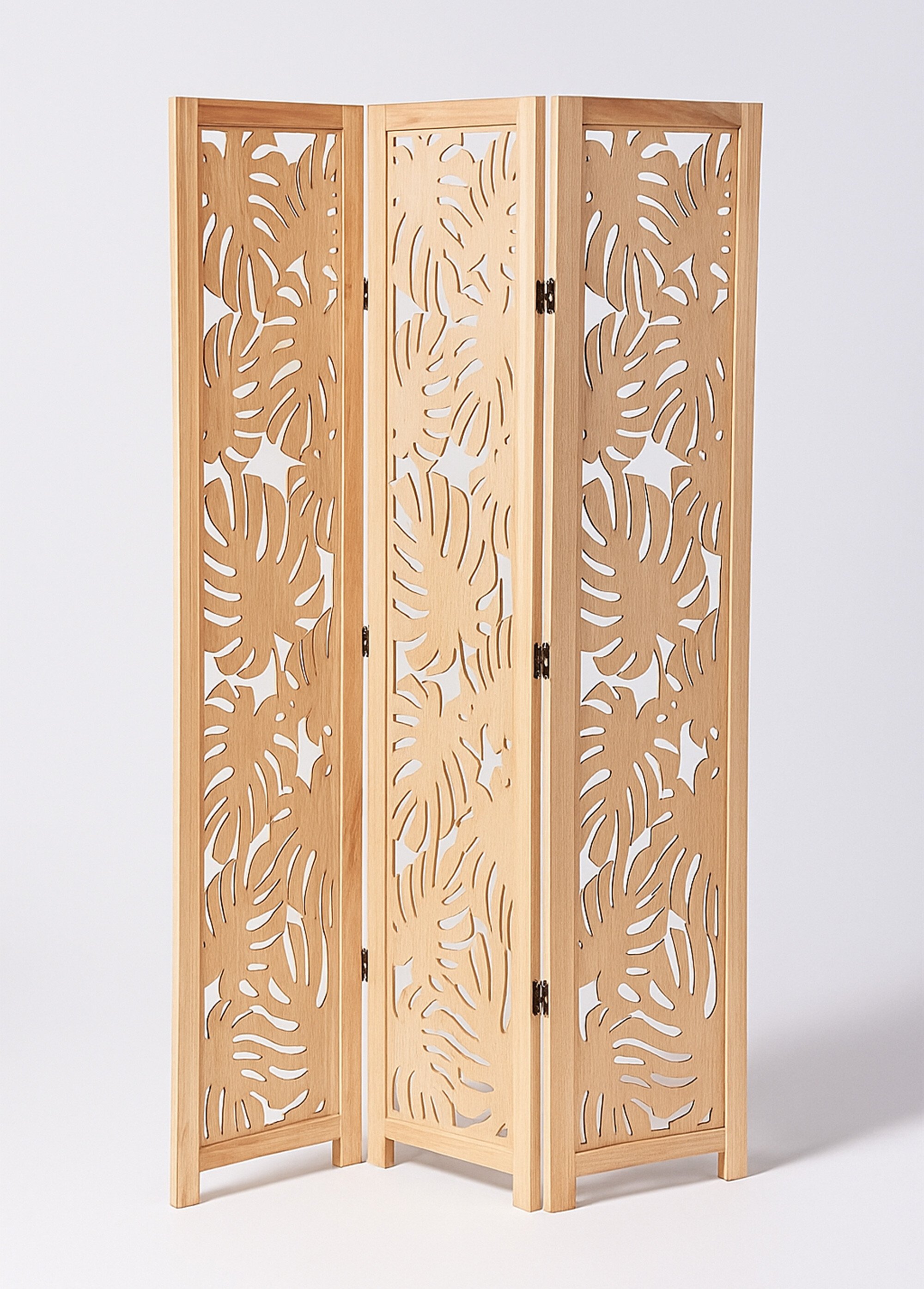 Paravent bois sculpté 3 volets, Palmier Beige JJA-185641 FA1