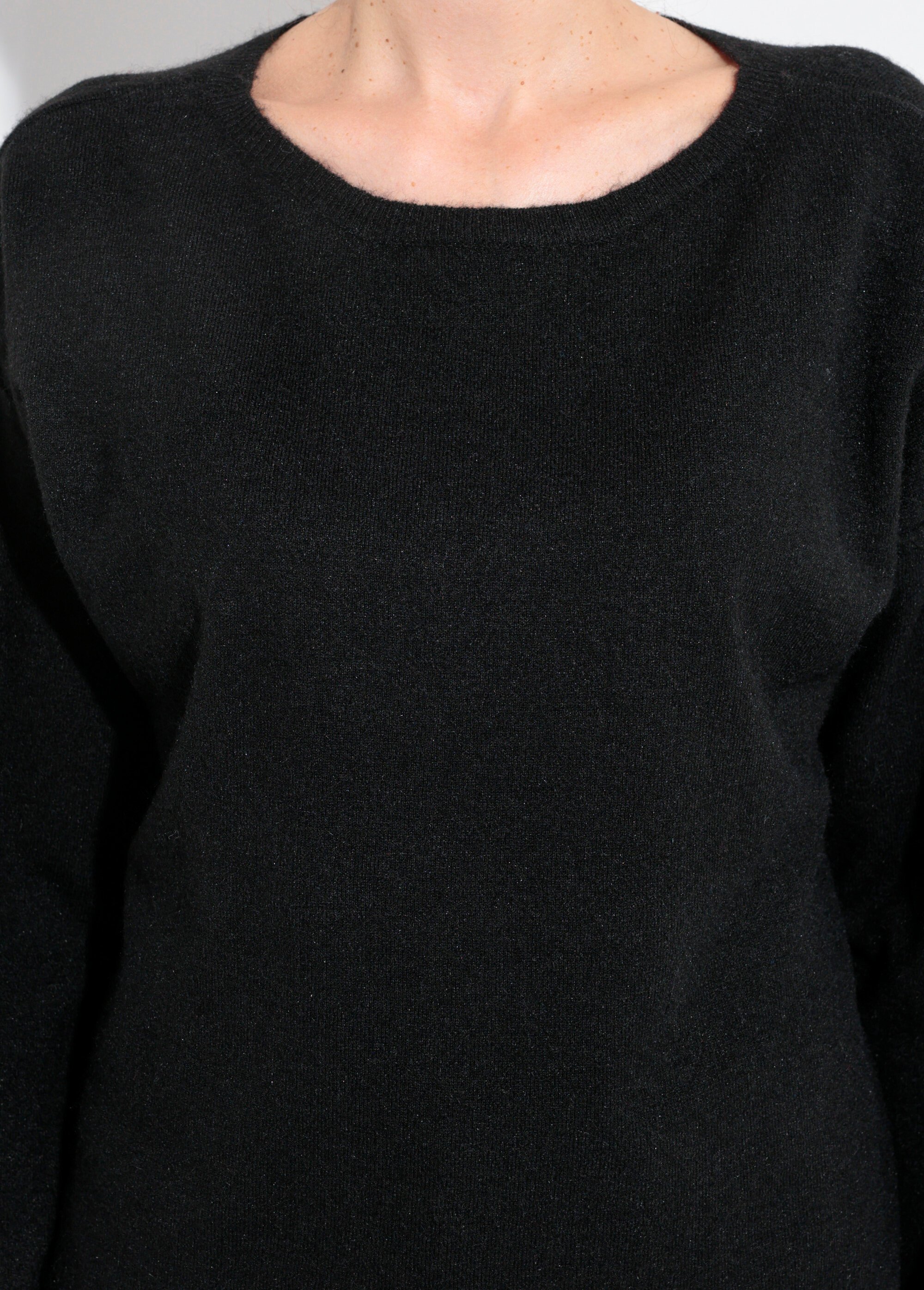 Pull col rond dégagé chaud avec laine Femme Noir IA-AR819 DE1