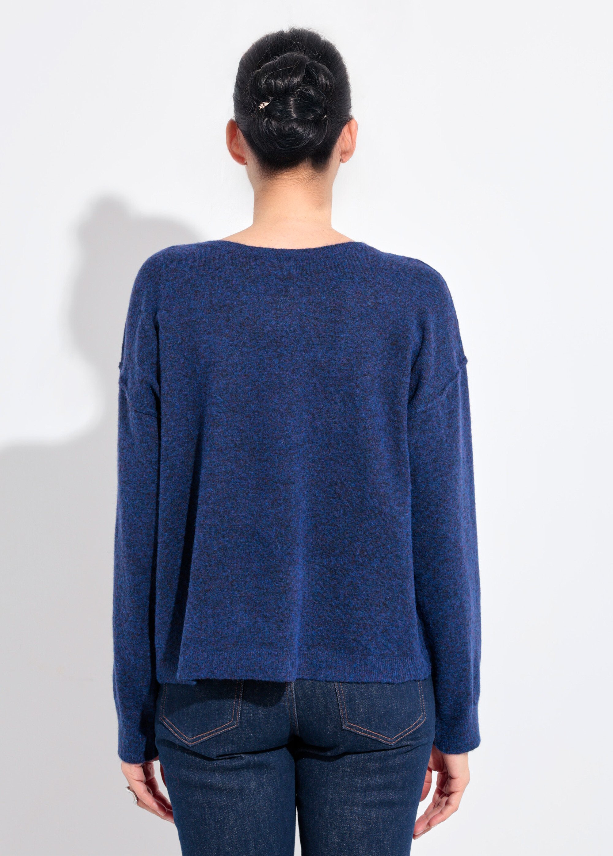 Pull col rond dégagé chaud avec laine Femme Bleu IA-AR819 DO1