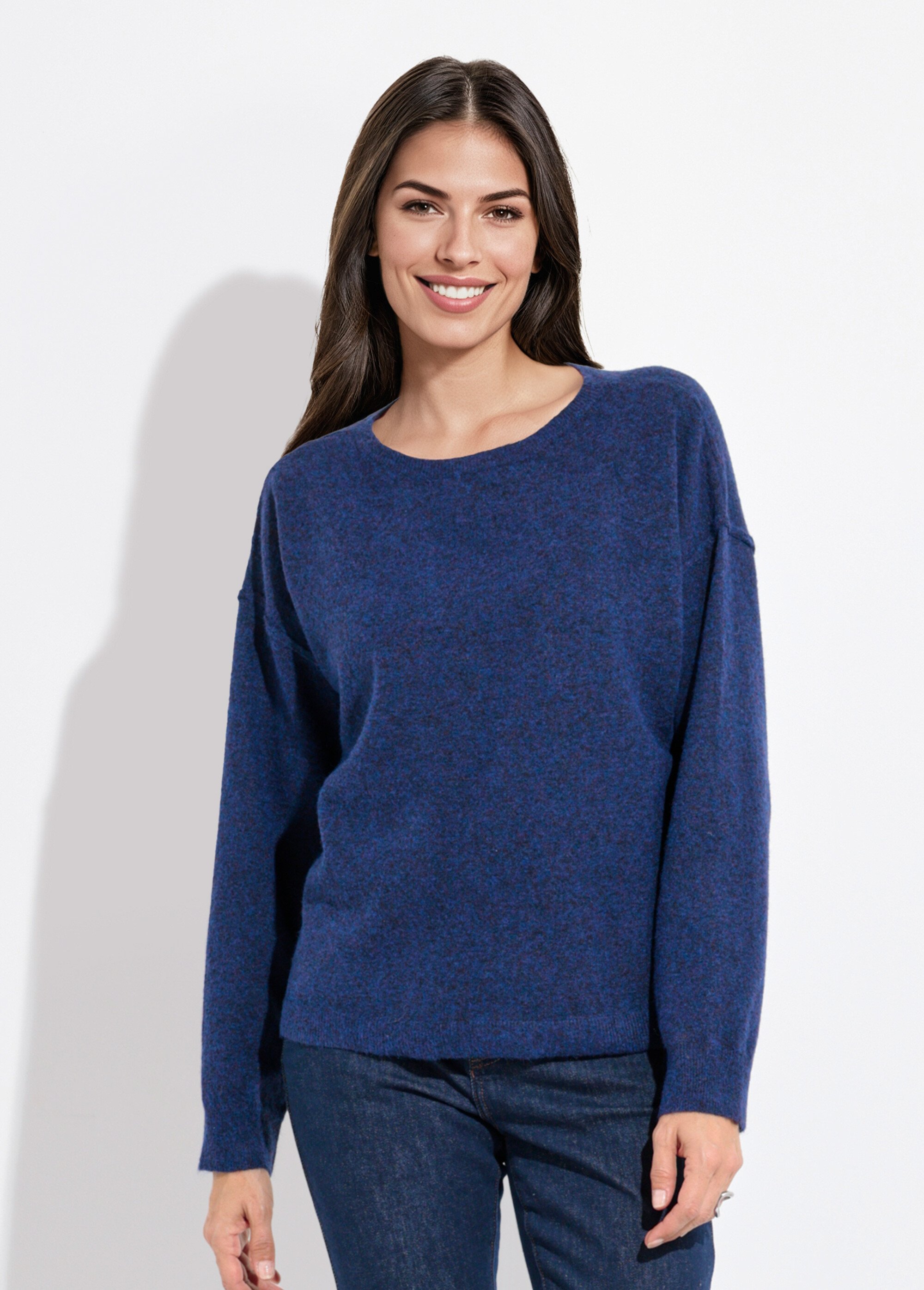 Pull col rond dégagé chaud avec laine Femme Bleu IA-AR819 FA1