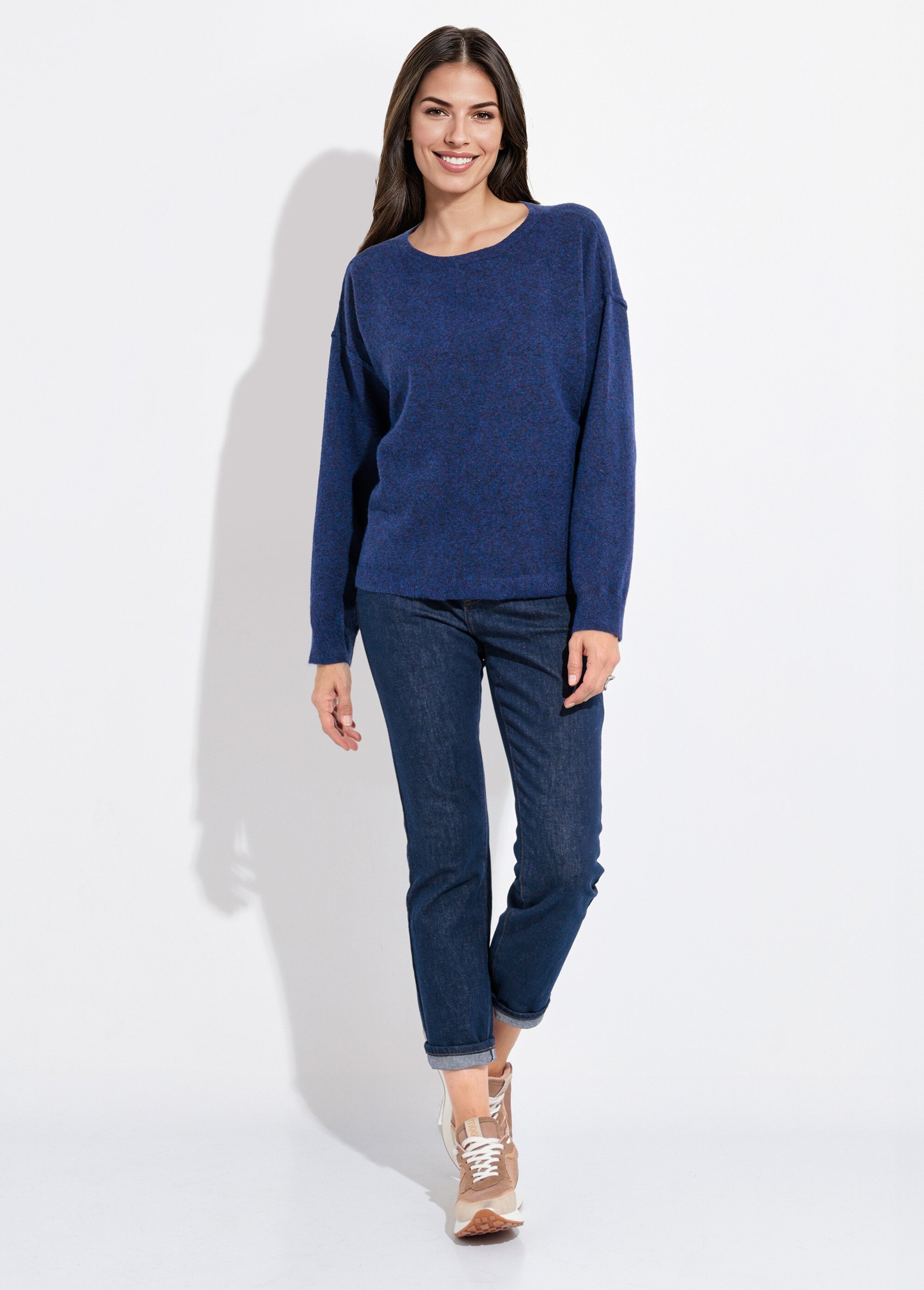 Pull col rond dégagé chaud avec laine Femme Bleu IA-AR819 SF1