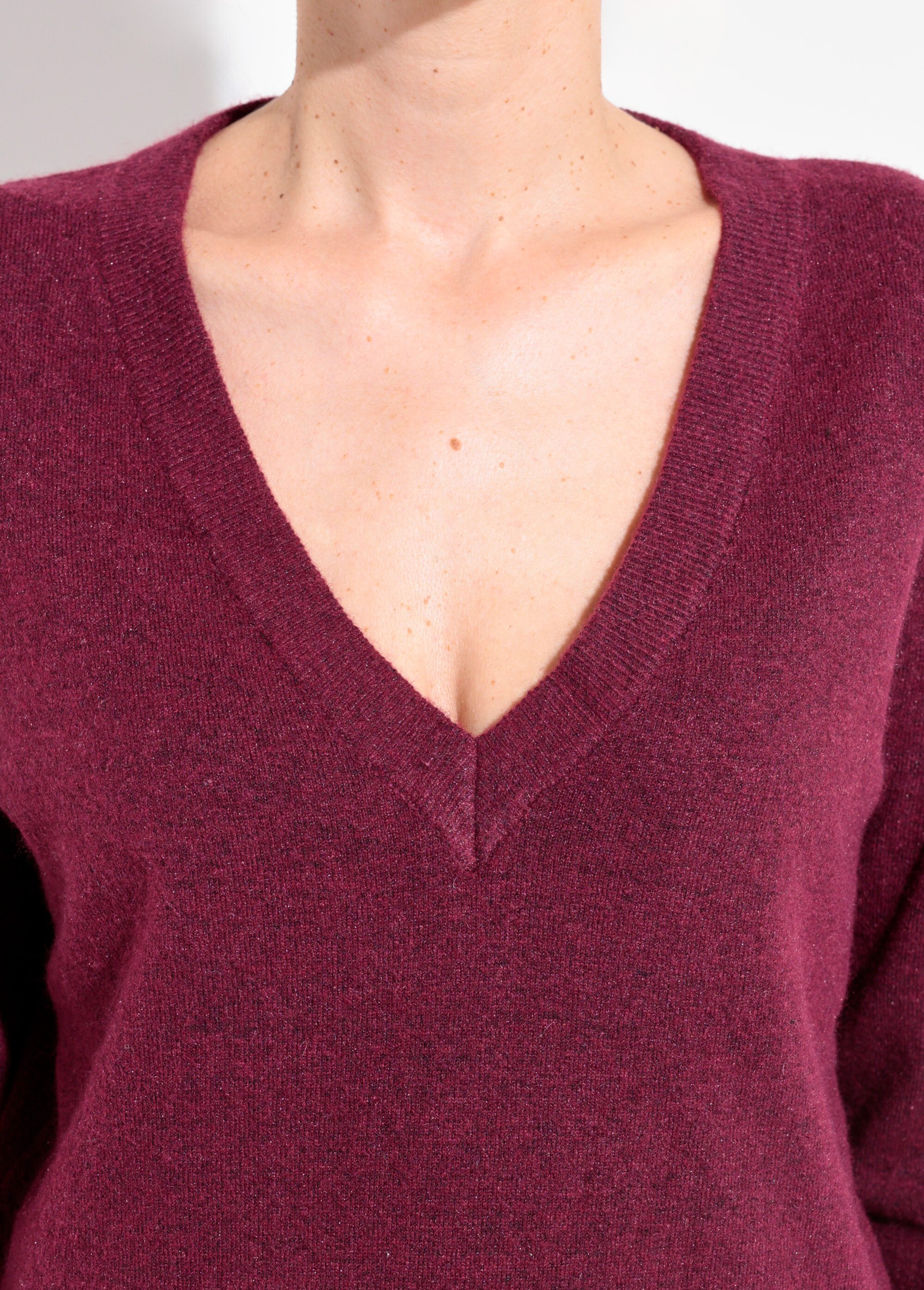Pull col V doux et chaud avec laine Femme Rouge IA-AR913 DE1